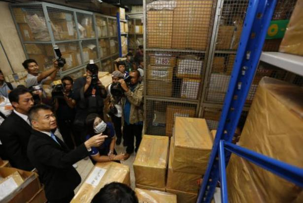 Food and Drug Administration officials In Thailand display illegal drugs weighing 6,322 kilogrammes which were confiscated from various cases. The drugs, stored at the agency's warehouse, will be incinerated on Monday. Photo: Pattarapong Chatpattarasill/Bangkok Post