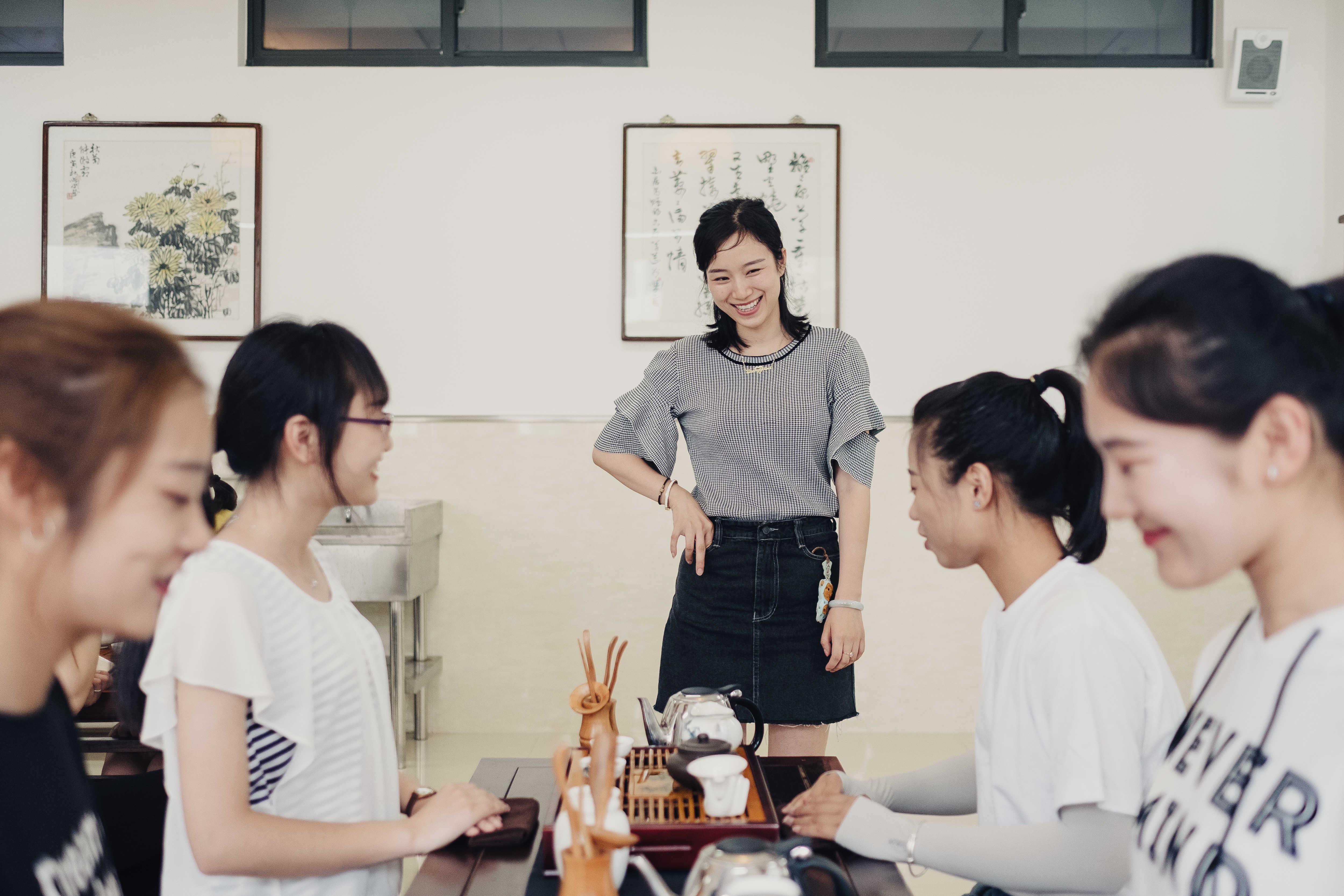A teacher at China’s Zhenjiang College introduces its all-female students to the tea ceremony. Picture: Yuyang Liu for The Washington Post