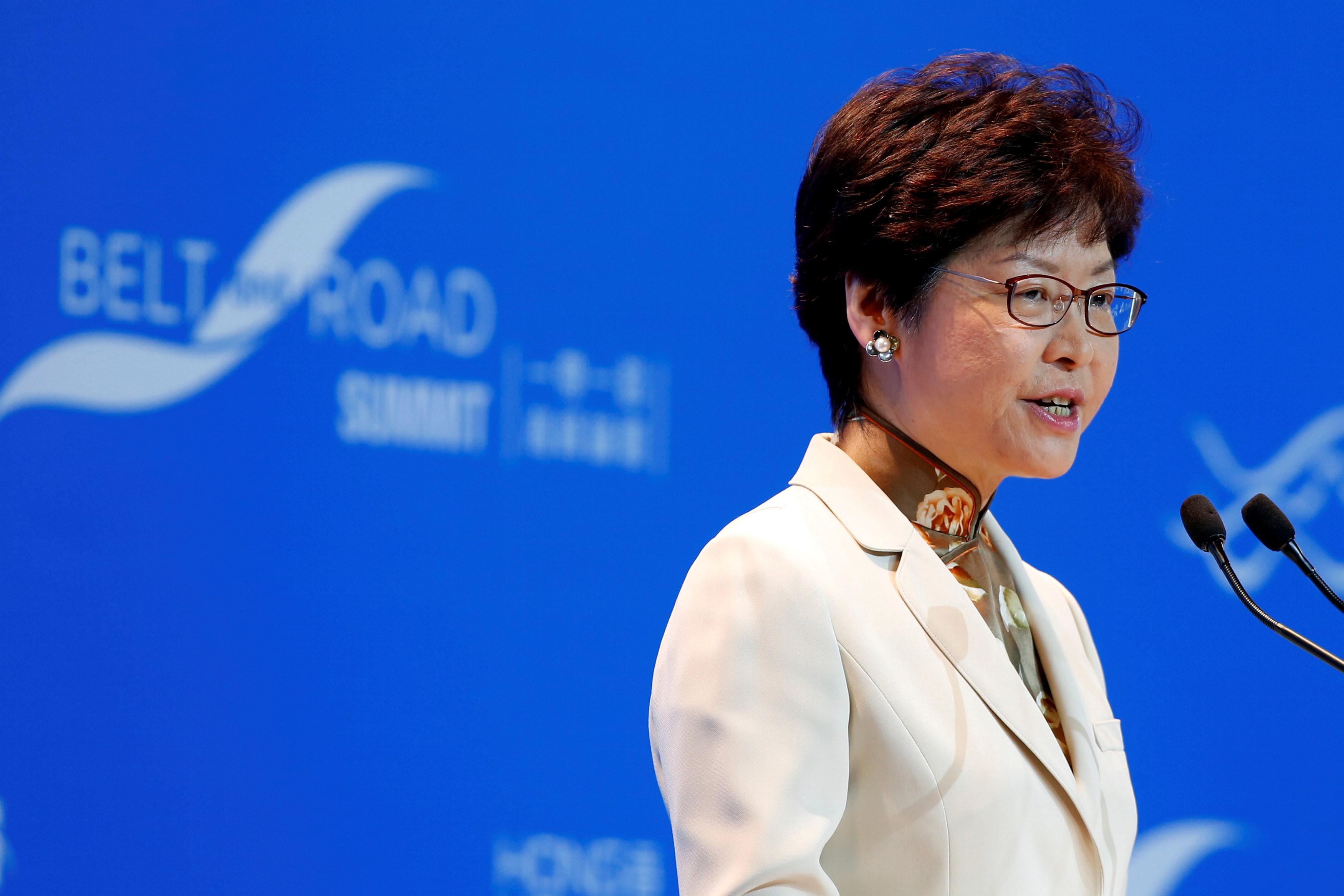 Hong Kong Chief Executive Carrie Lam addresses the Belt and Road Summit in Hong Kong on September 11, 2017. Photo: Reuters