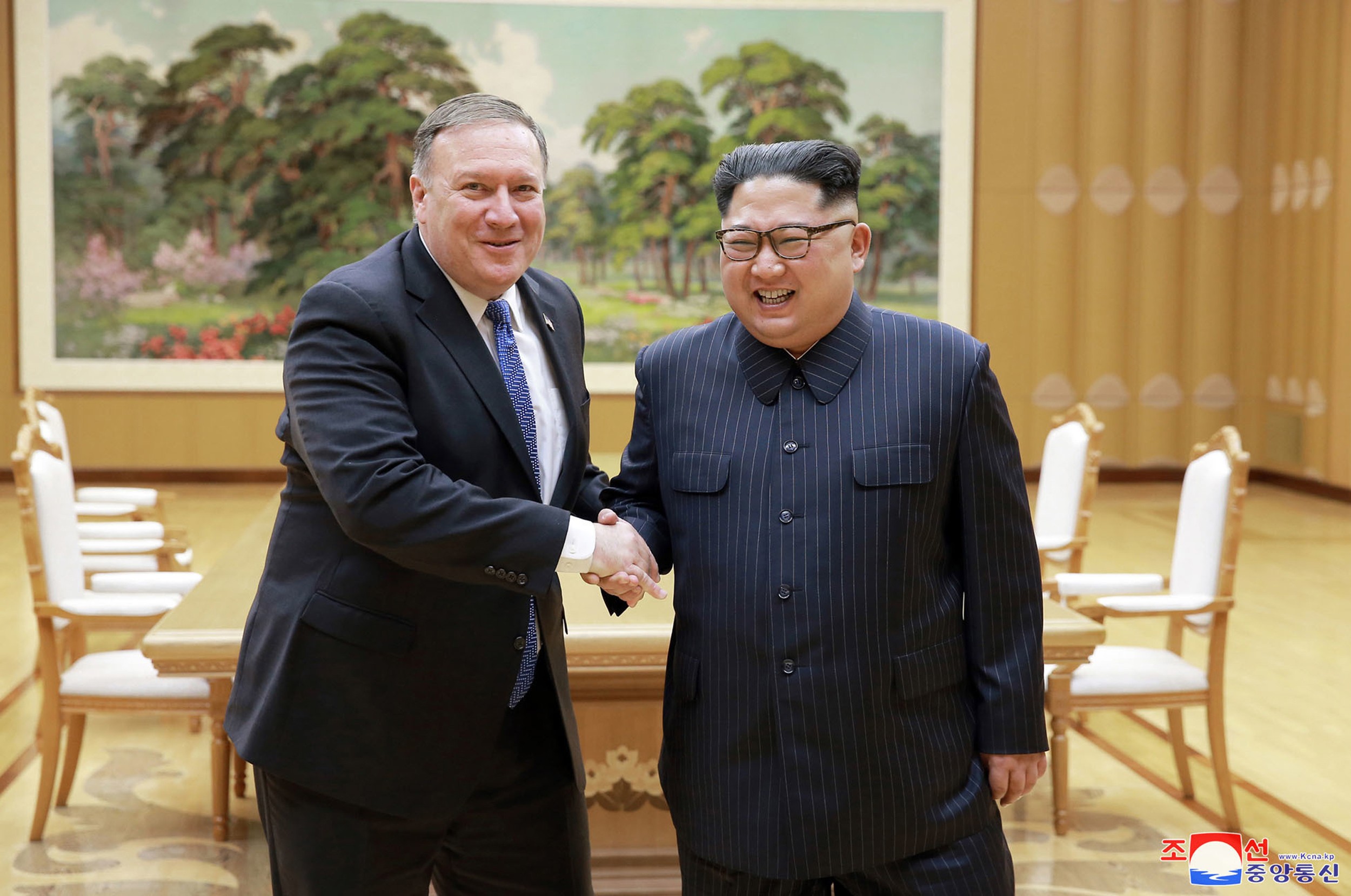 US Secretary of State Mike Pompeo with North Korean leader Kim Jong-un. Photo: AP