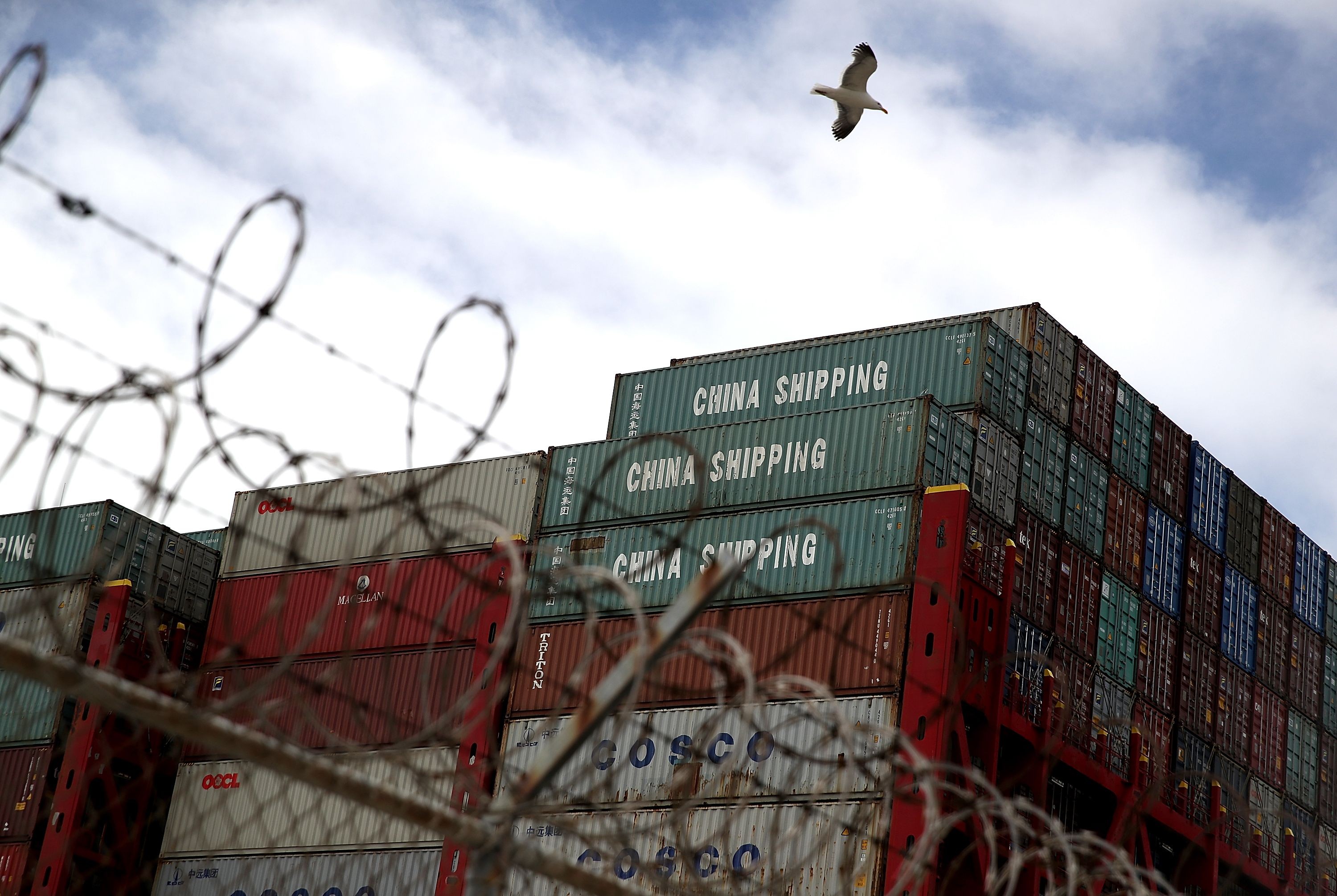 Containers on the CSCL East China Sea container ship at the Port of Oakland last month. The US and China imposed tit-for-tat tariffs on a variety of goods in the first shot in a trade war. Photo: AFP