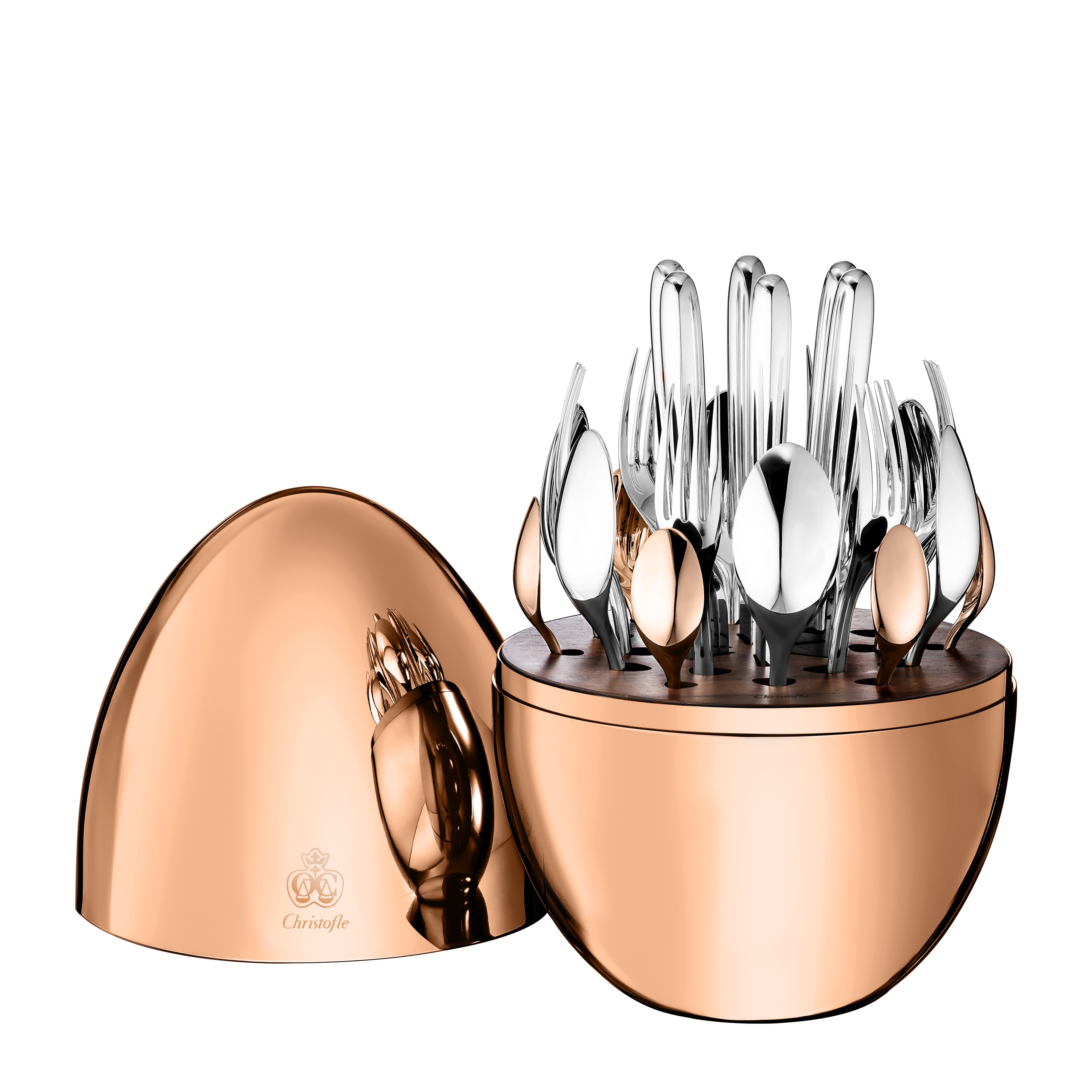 Christofle. Mood by Christofle is a 24-piece flatware set for six in a combination of silver and 18ct pink gold, HK$17,500
