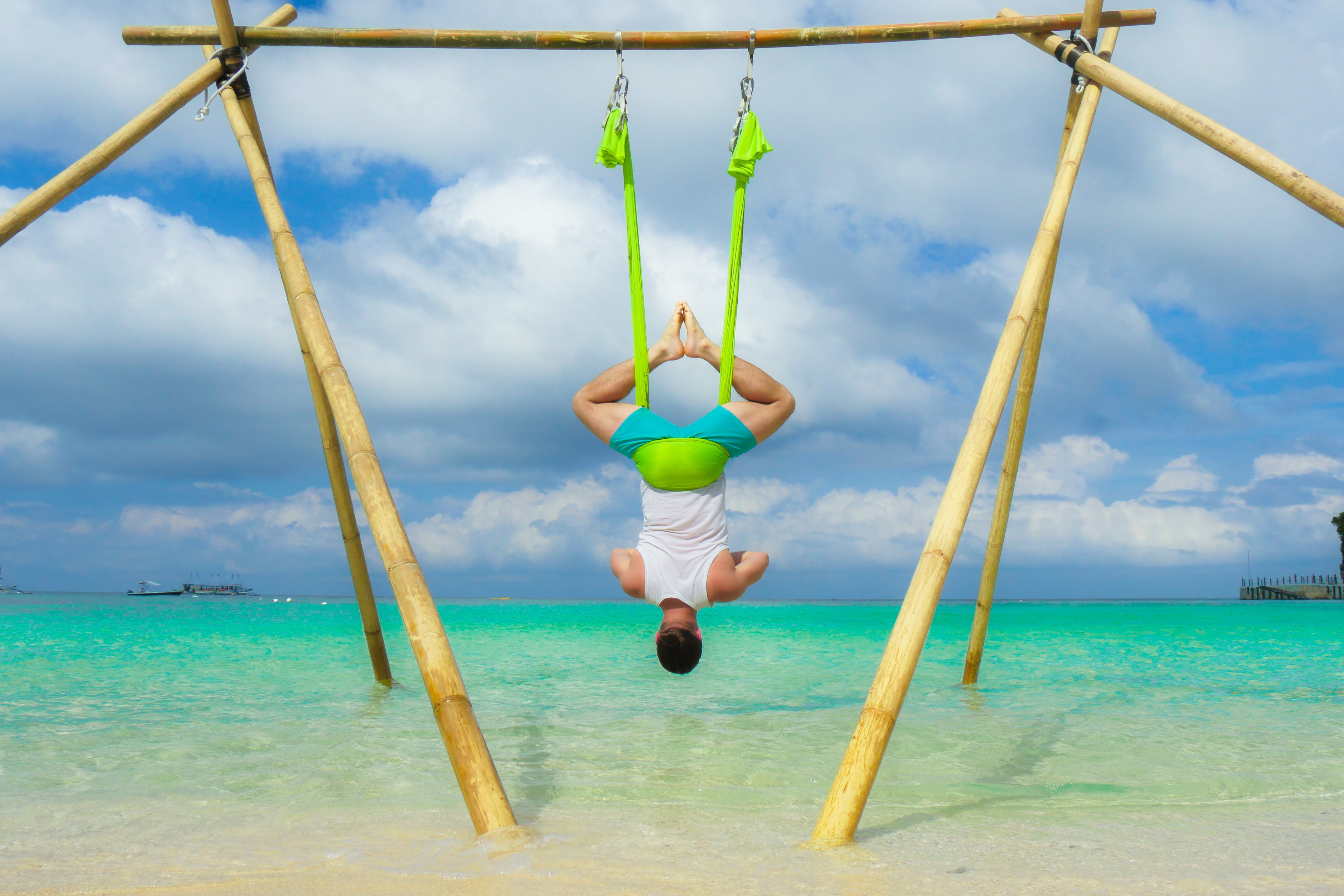 It’s not clear who first practised yoga while in a silk hammock, but the idea is to perform traditional yoga moves or aerial adaptations of them in the air using the hammock for support – and yogis swear by it