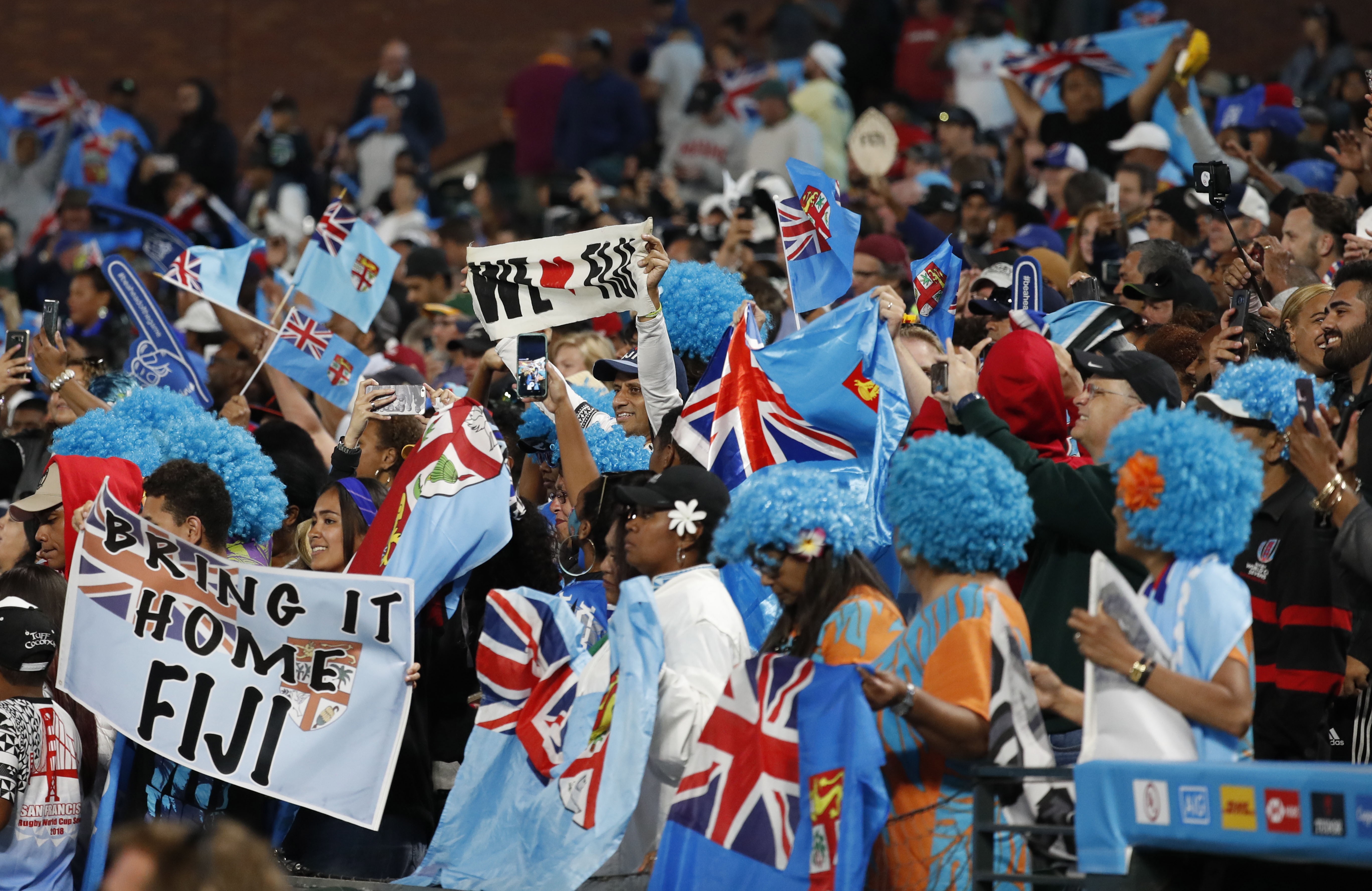 Fijian fans at the Rugby World Cup Sevens in San Francisco. Photo: EPA