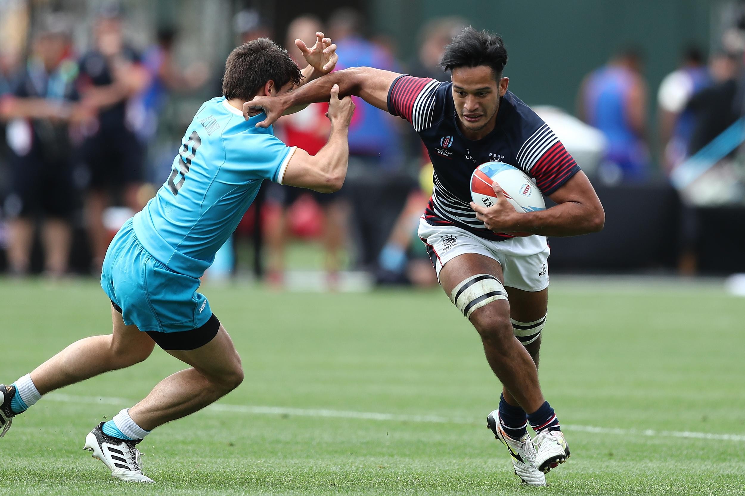 Hong Kong's Michael Coverdale carries against Uruguay. Photo: World Rugby