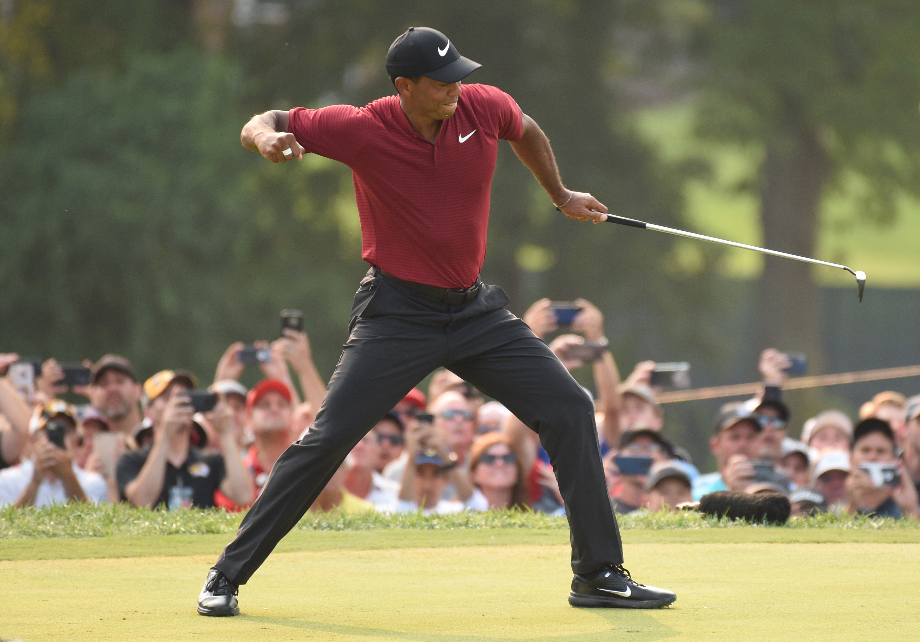 Tiger Woods celebrates during the PGA Championship. Photo: USA Today Sports