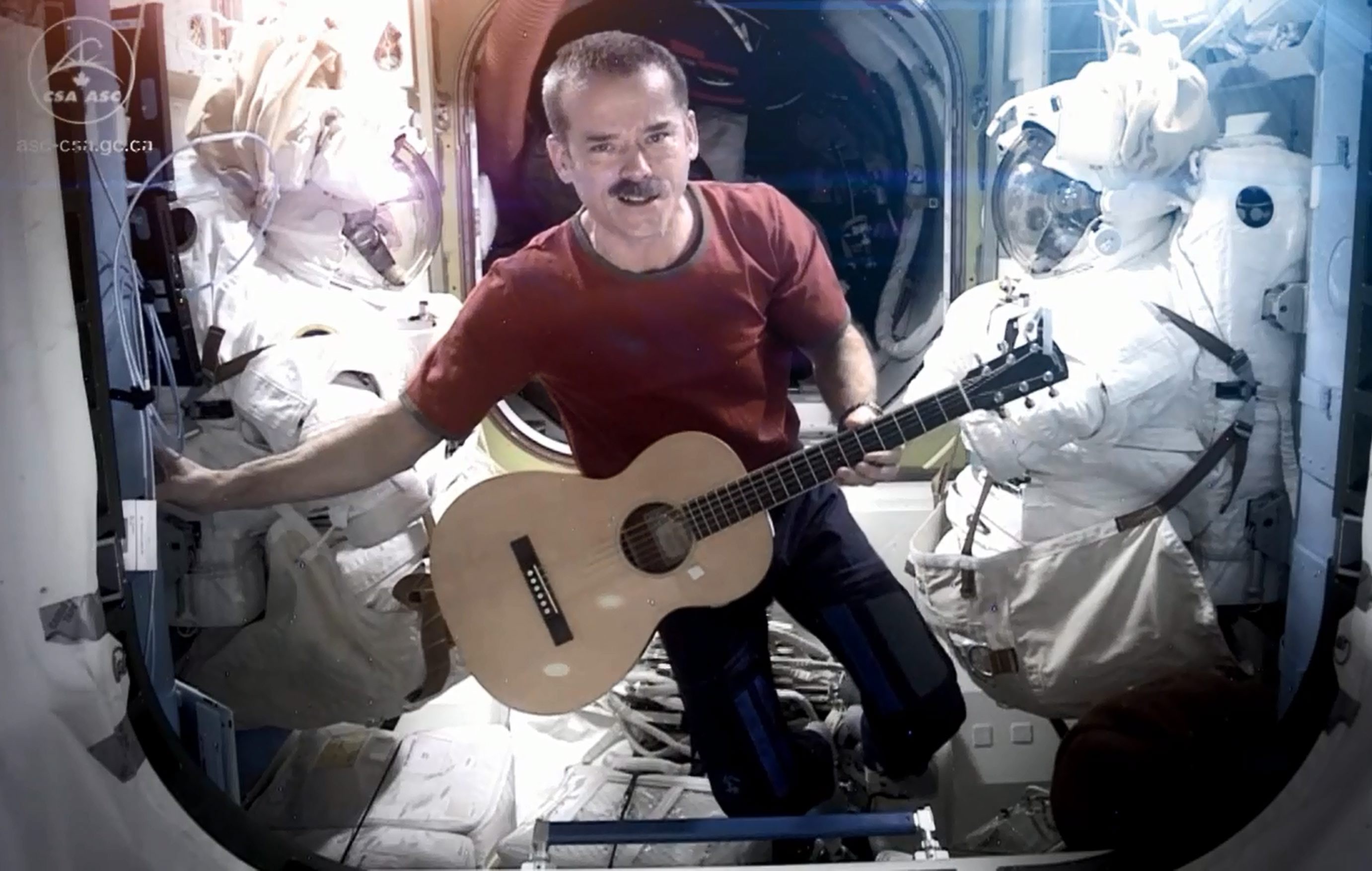 Astronaut Chris Hadfield performs a version of David Bowie’s song ‘Space Oddity’ while orbiting the Earth – something professional musicians have yet to top – on board the International Space Station in 2013. Photo: EPA/Nasa/CSA/Chris Hadfield
