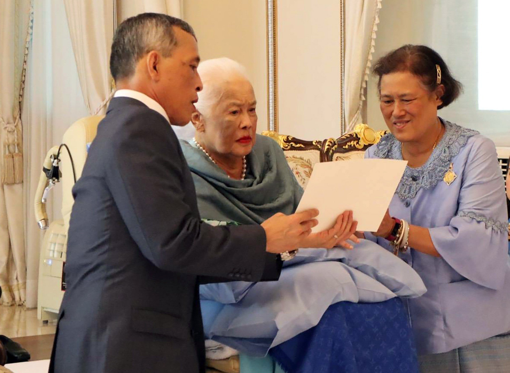 Thailand’s King Maha Vajiralongkorn, his mother Queen Sirikit and Princess Maha Chakri Sirindhorn. Photo: EPA
