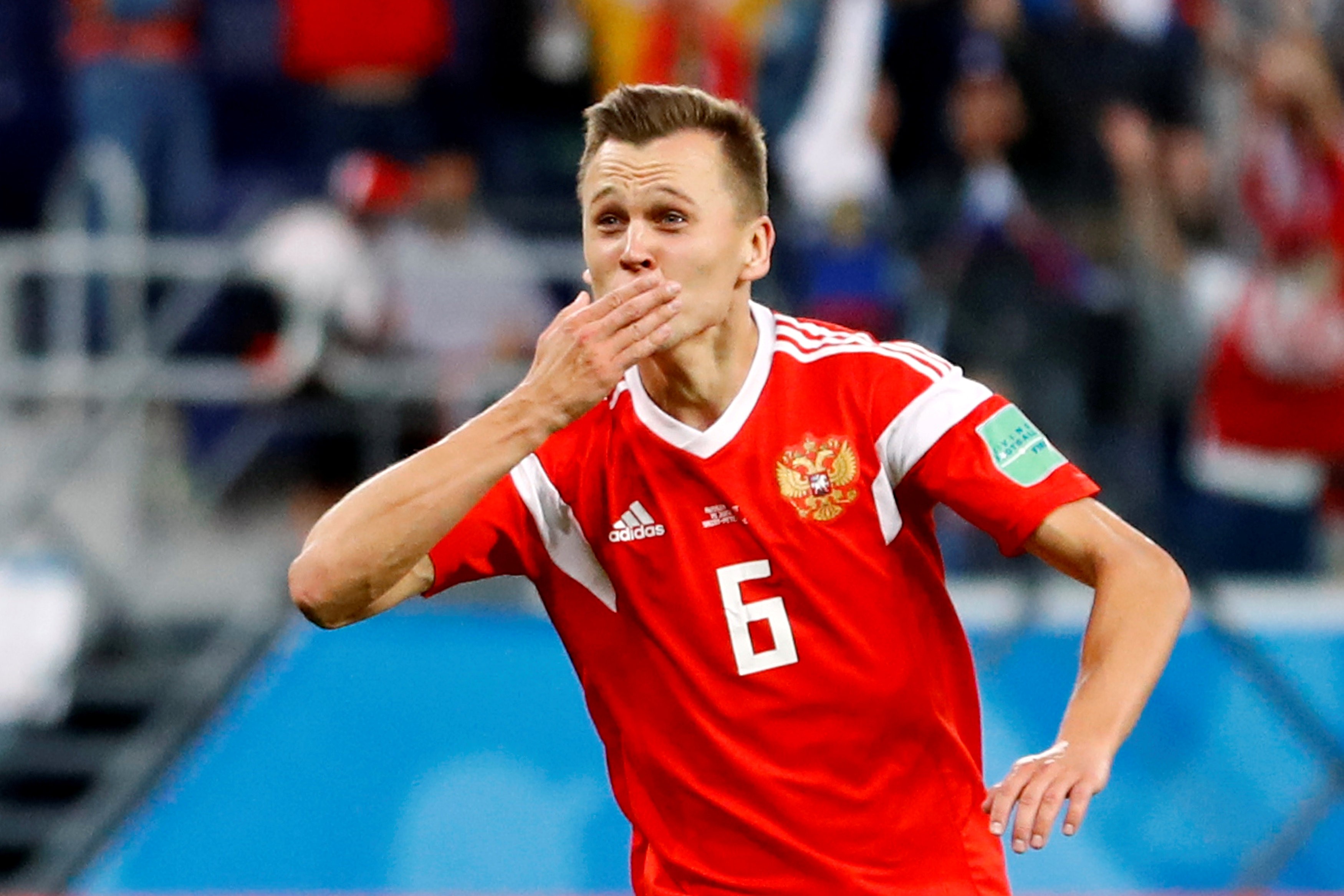 Denis Cheryshev celebrates scoring Russia’s second goal against Egypt at the World Cup. Photo: Reuters