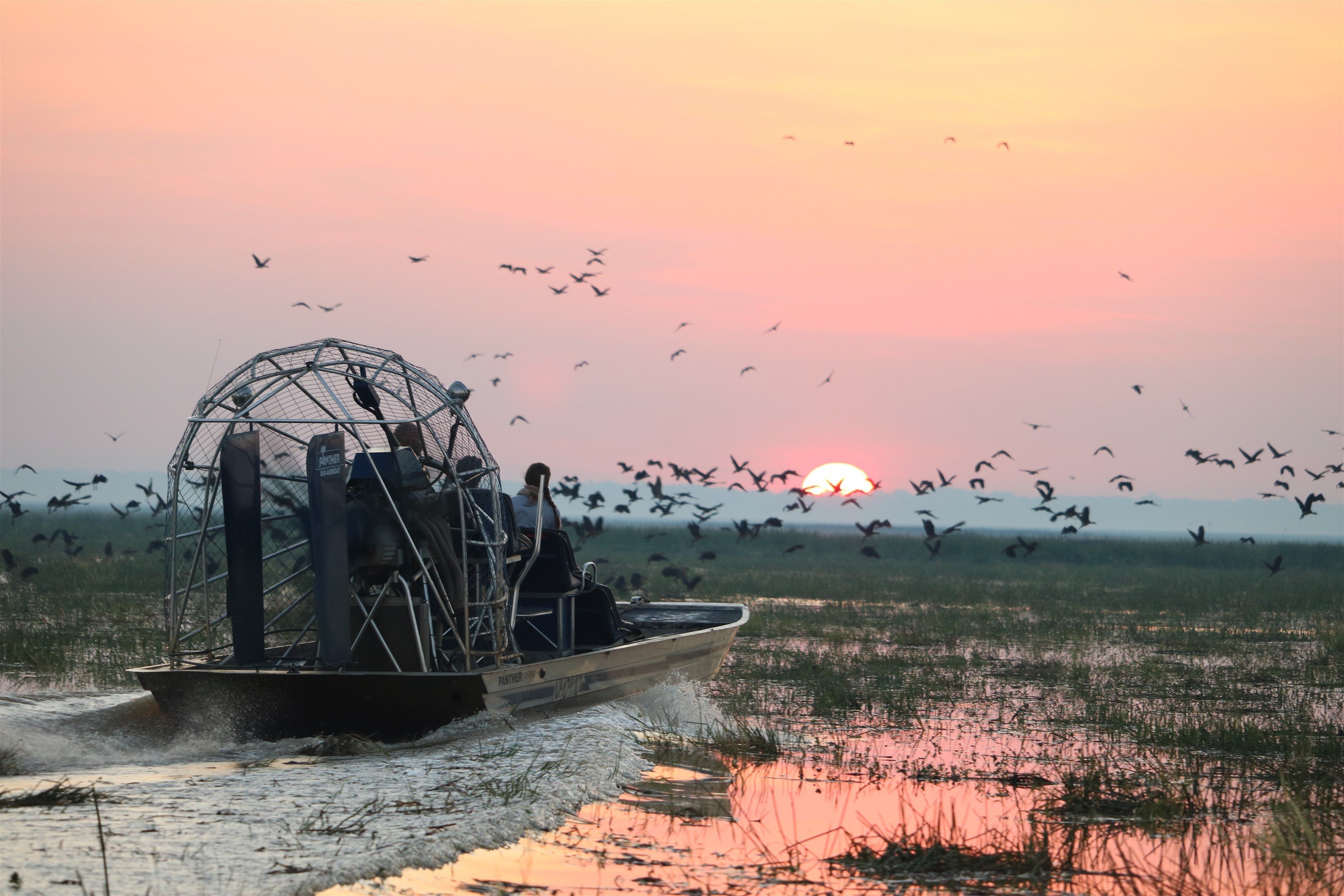 Bamurru Plains in Australia’s Northern Territory offers guests the opportunity to explore the wetlands of the Mary River on an air boat safari, complete with crocodiles and striking magpie geese. Picture: Emma Pritchett