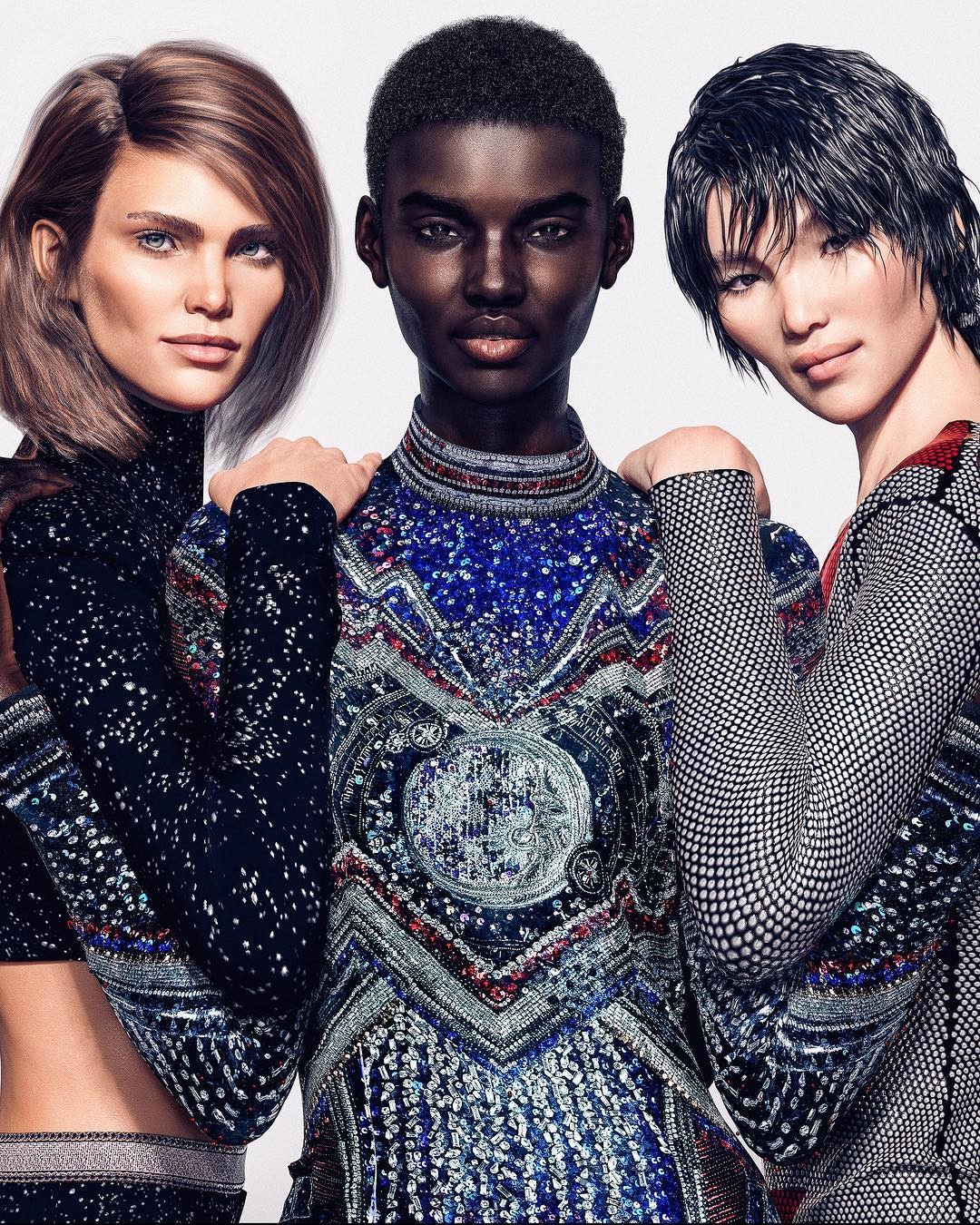 The French fashion brand Balmain has created a line-up of three virtual models, Margot (left), Shudu (centre) – who has almost 140,000 followers on Instagram – and Zhi to show its latest range of designs. Photo: Instagram @balmain