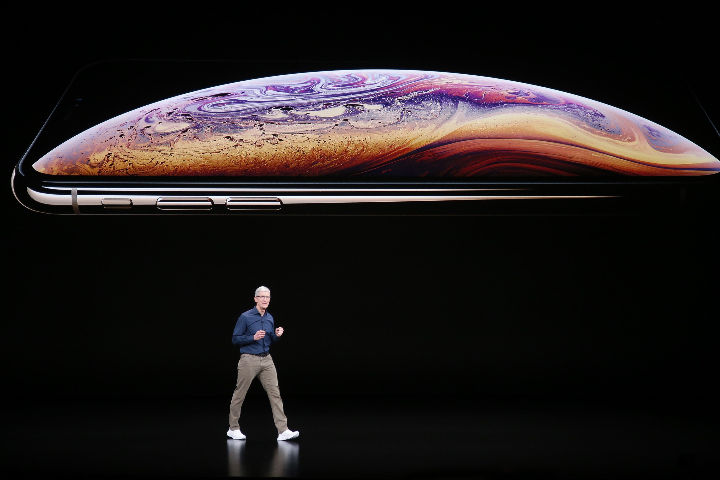 Tim Cook introduces Apple’s new smartphone, the iPhone Xs, on September 12, at the company headquarters in Cupertino, California. The world’s most valuable company, Apple owns virtually no tangible assets. Photo: Bay Area News Group/TNS