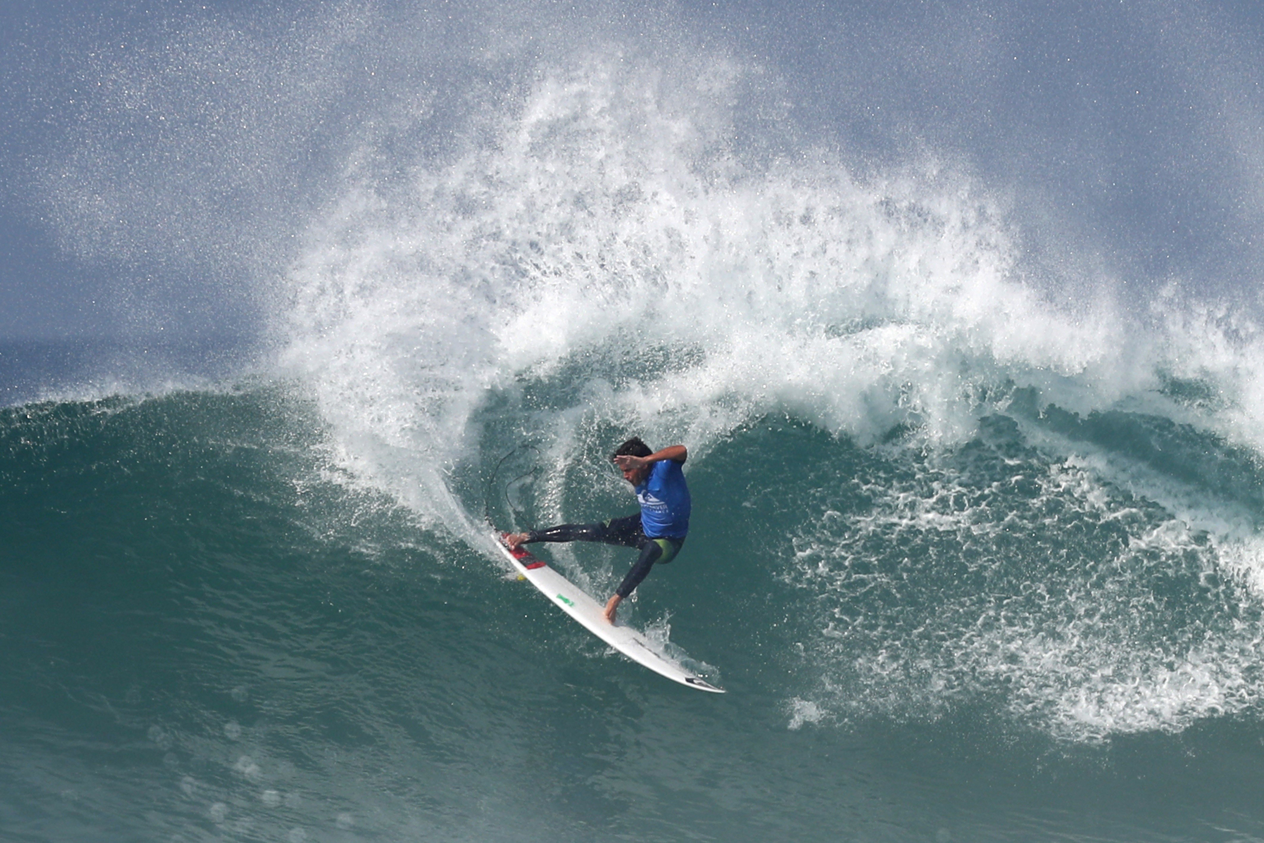 France’s Jeremy Flores competes during the World Surfing League Quicksilver Pro France in Hossegor, France. Photo: DPPI