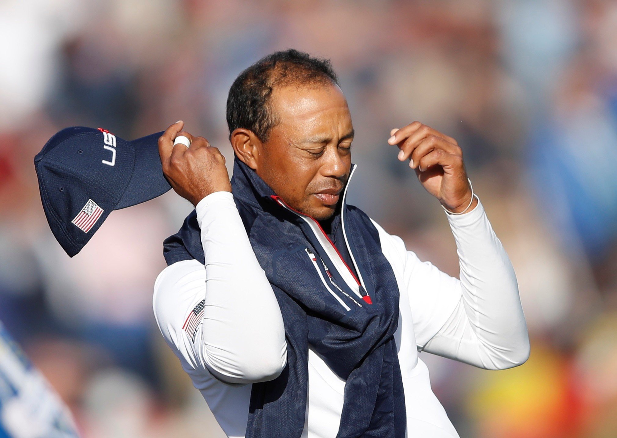 Tiger Woods during a chastening day at the Ryder Cup on Saturday. Photo: Reuters