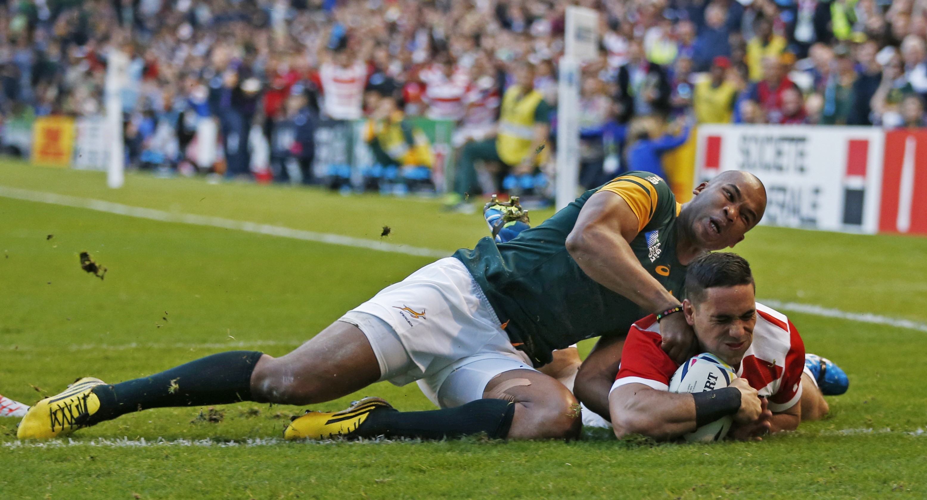 Karne Hesketh scores their third try in the match against South Africa 2015. The moment will be immortalised in a film. Photo: Reuters