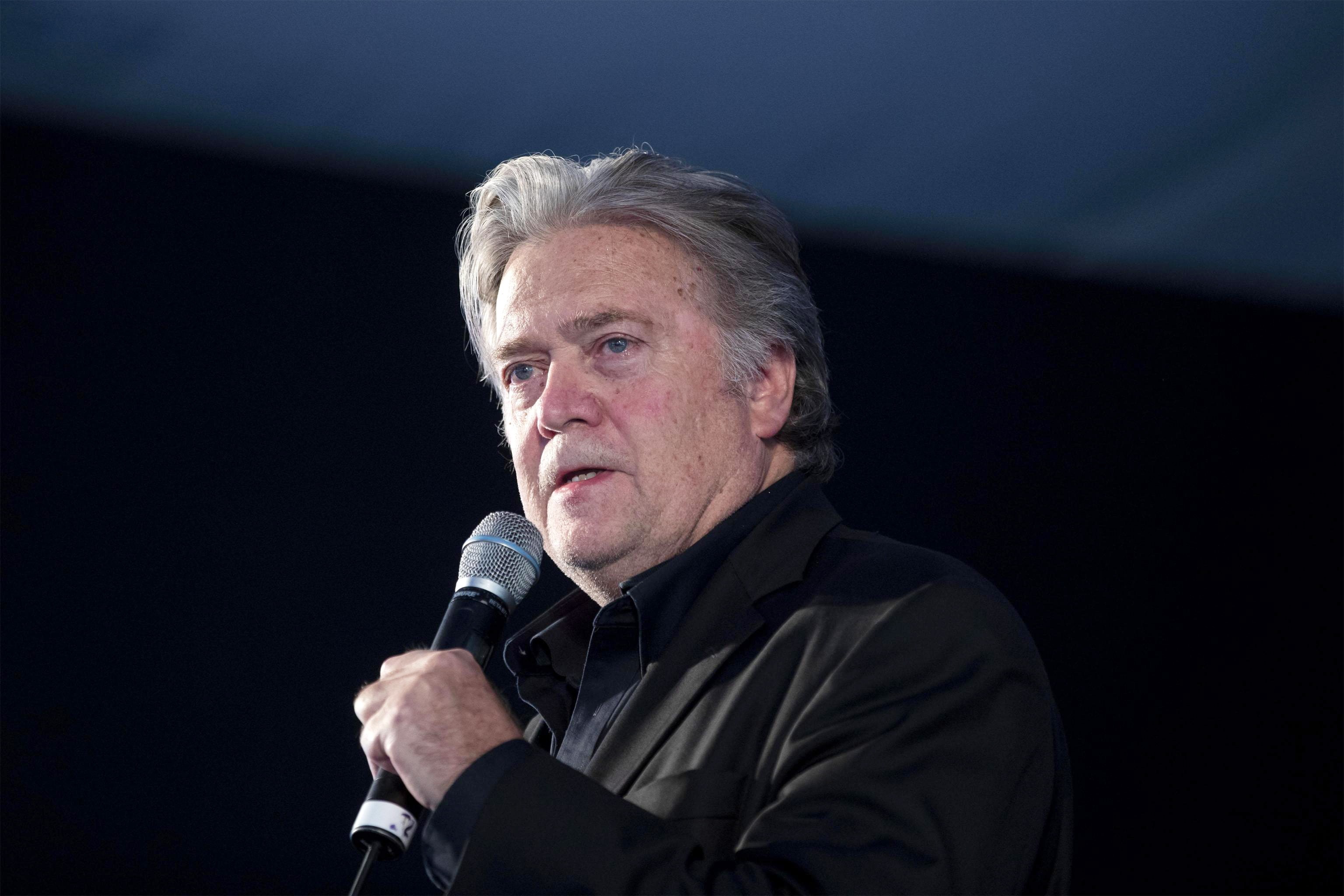 Former White House strategist Steve Bannon addresses the Youth Festival of the right-wing Brothers of Italy party in Rome in September. Photo: EPA-EFE
