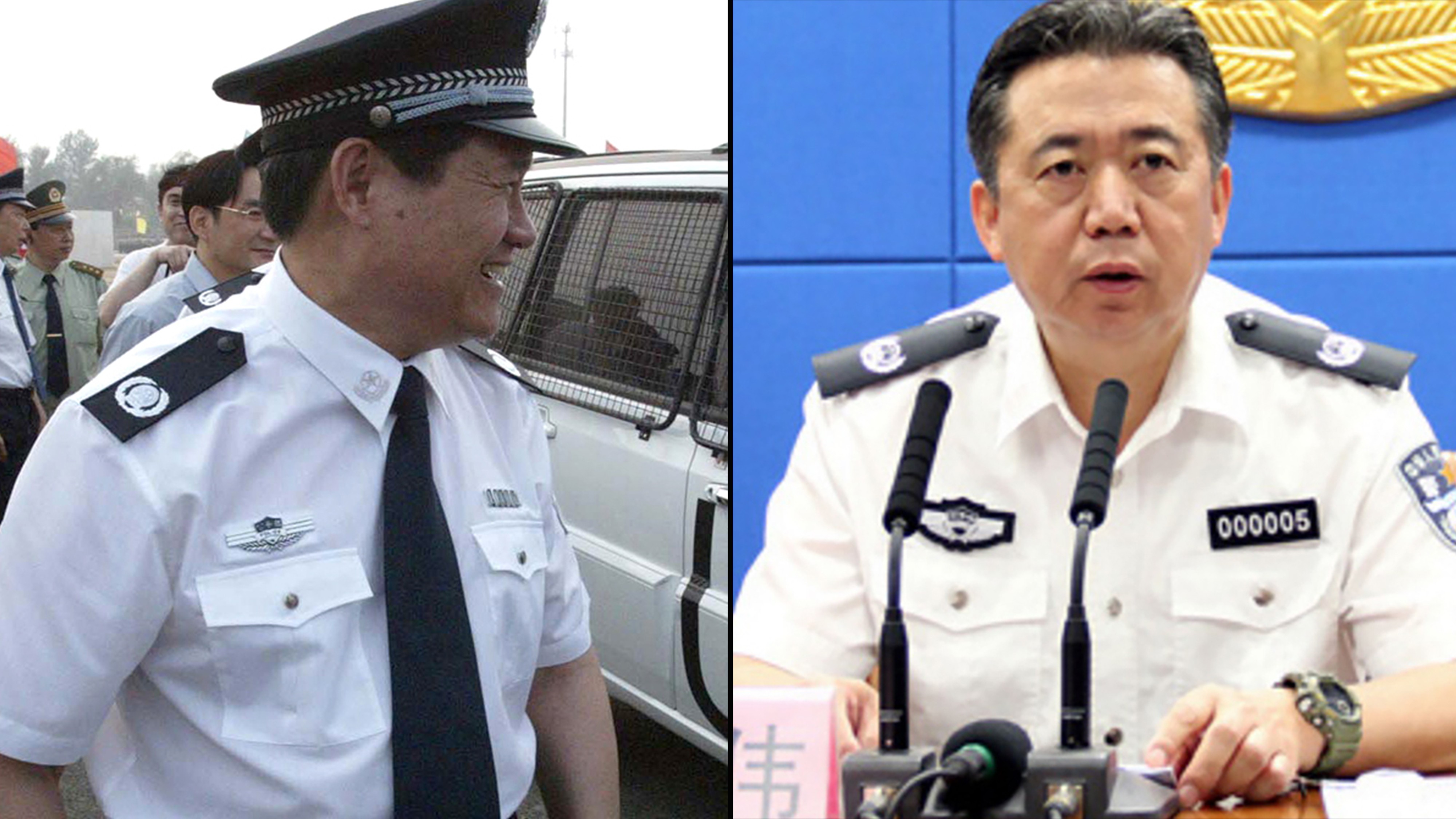Zhou Yongkang (left) and Meng Hongwei. National police force leaders vowed to cleanse the “pernicious legacy” of Zhou, who has been jailed for life for corruption. Photos: Handout