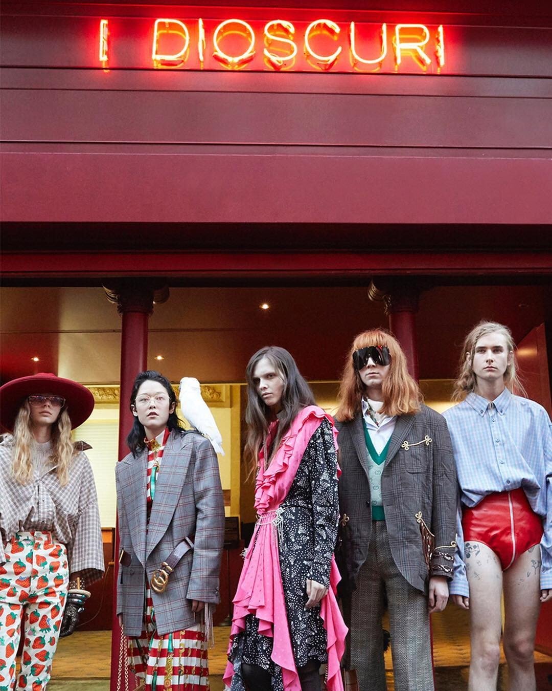 Models in front of Théâtre Le Palace where the Gucci spring/summer 2019 show was held. The luxury maison is encouraging millennials to ‘Guccify’.