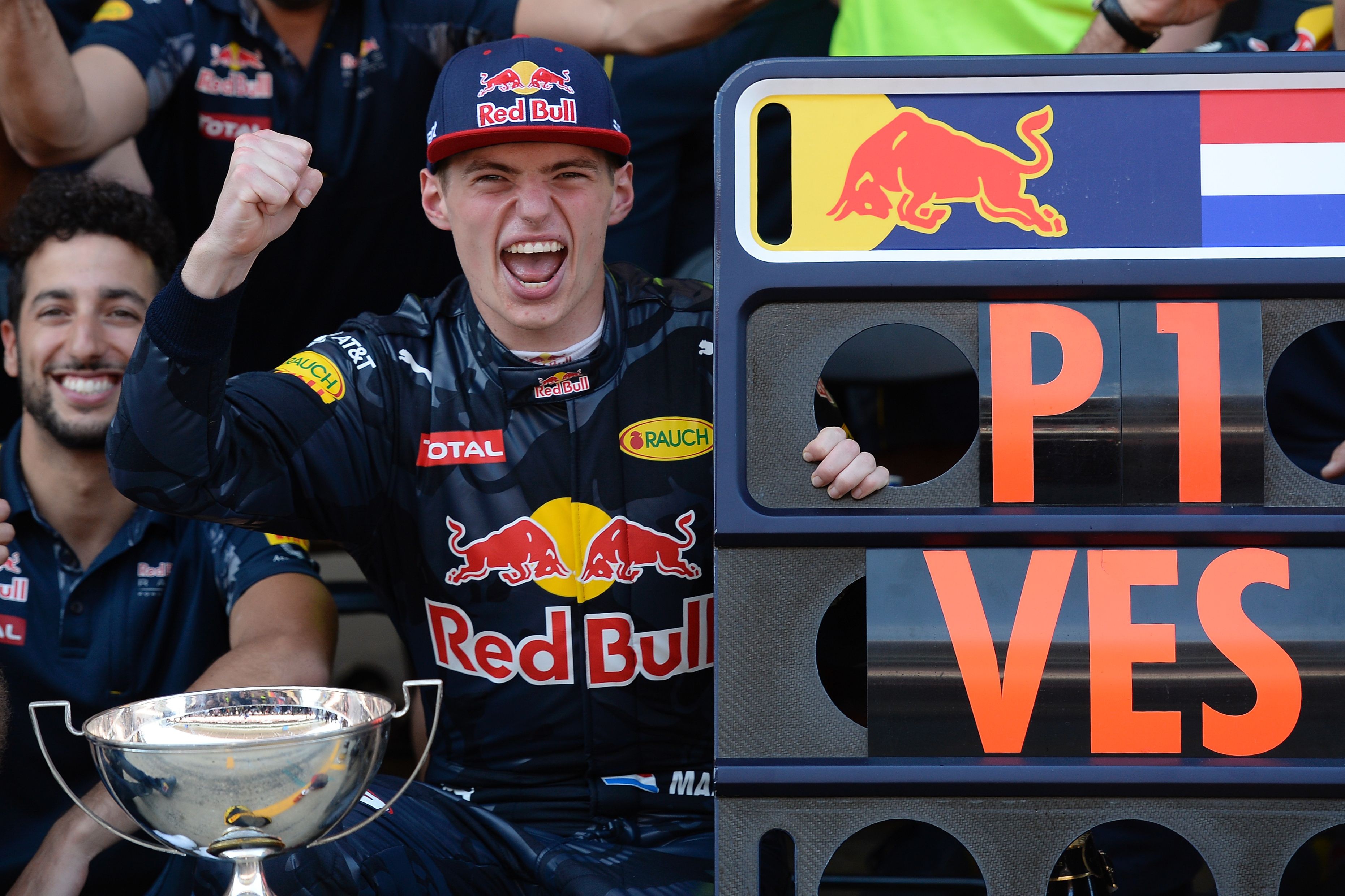 Red Bull’s Max Verstappen celebrates after his victory in his first race with the team at the Spanish Grand Prix in 2016. Photo: AFP