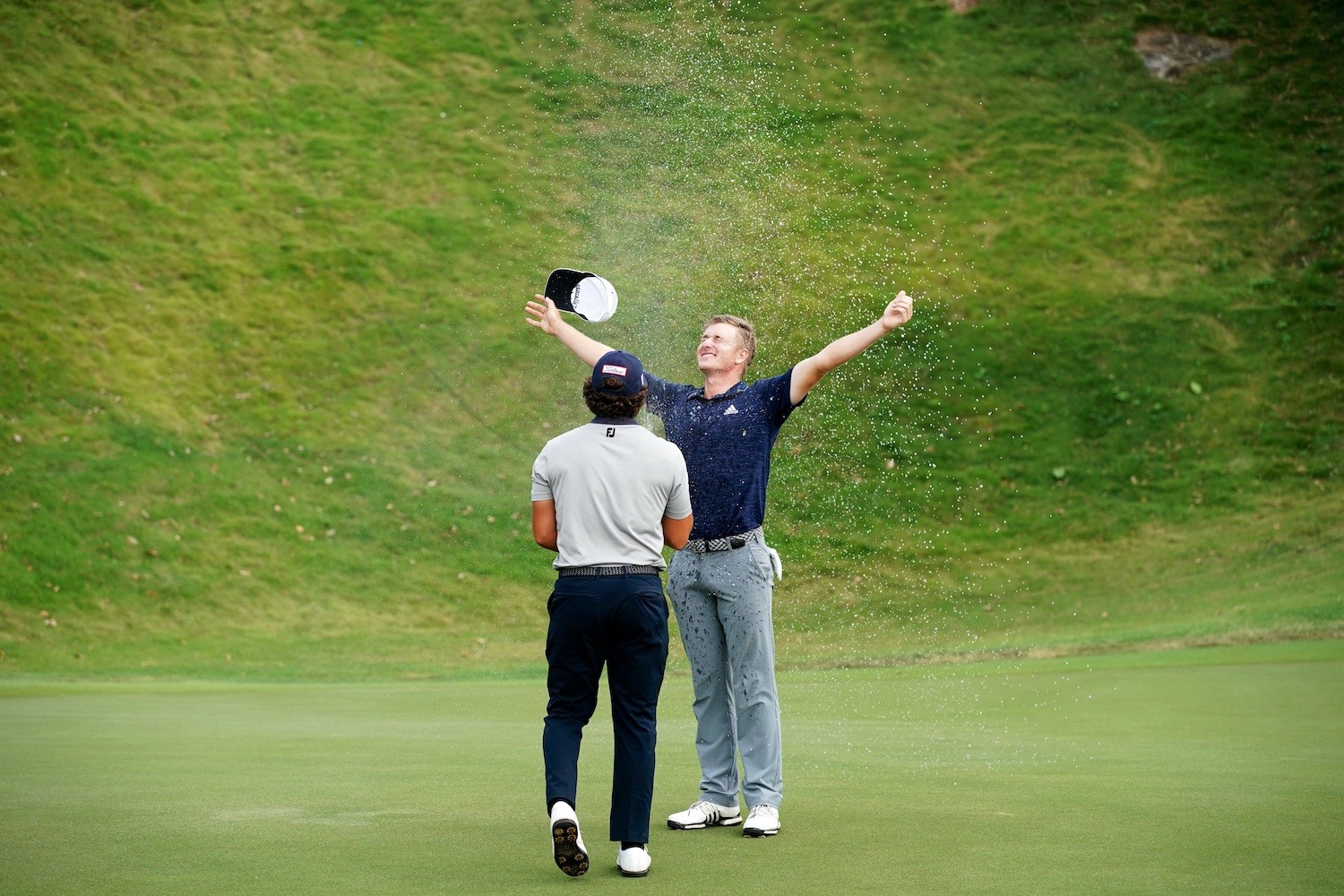 Nick Voke celebrates after winning the Clearwater Bay Open. Photo: PGA Tour-China