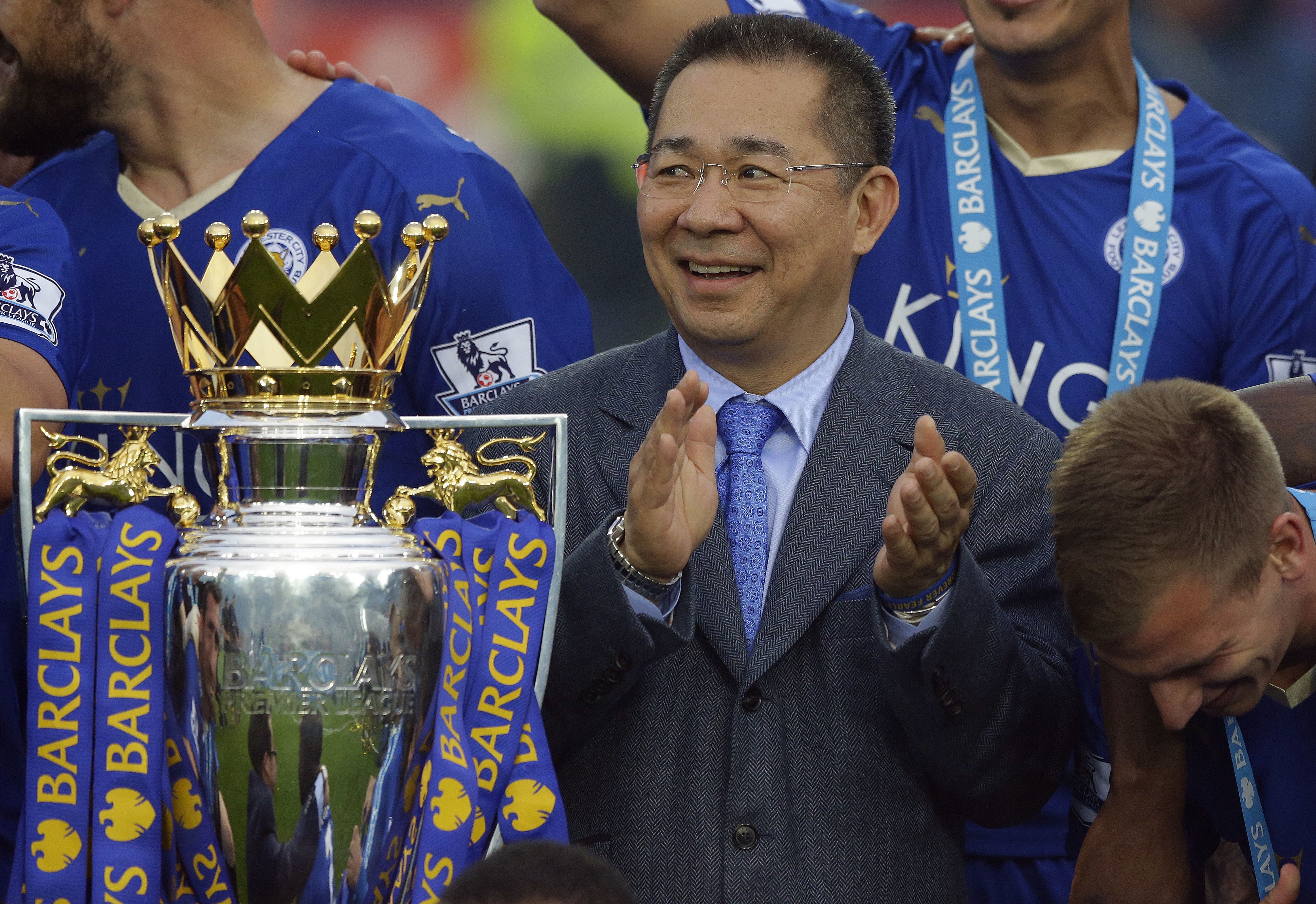 Vichai Srivaddhanaprabha celebrates as Leicester City are crowned English Premier League champions at King Power stadium in 2016. Photo: AP