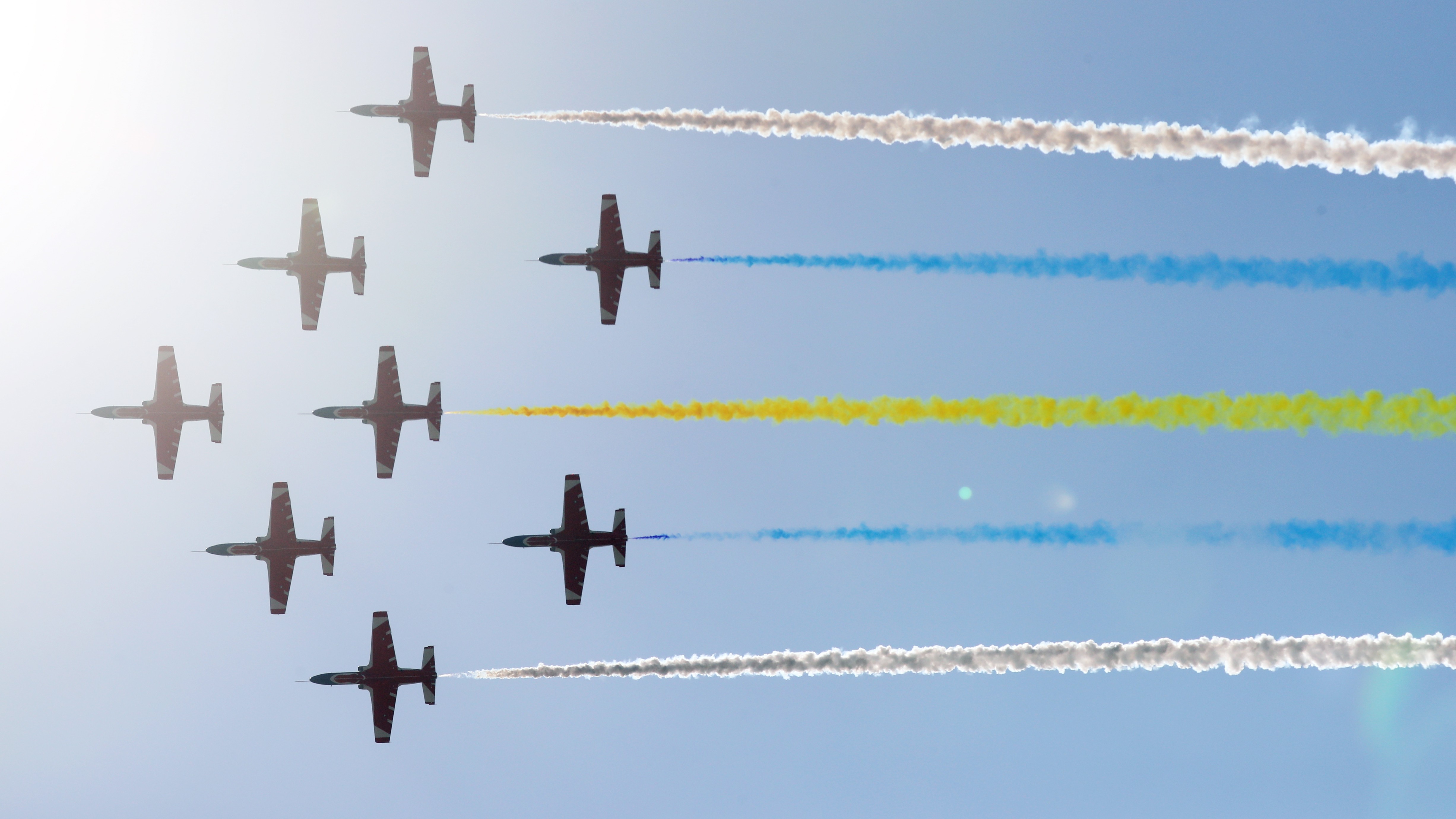 PLA Red Falcons take part in an aerial display at the Zhuhai air show on Tuesday. Photo: Dickson Lee
