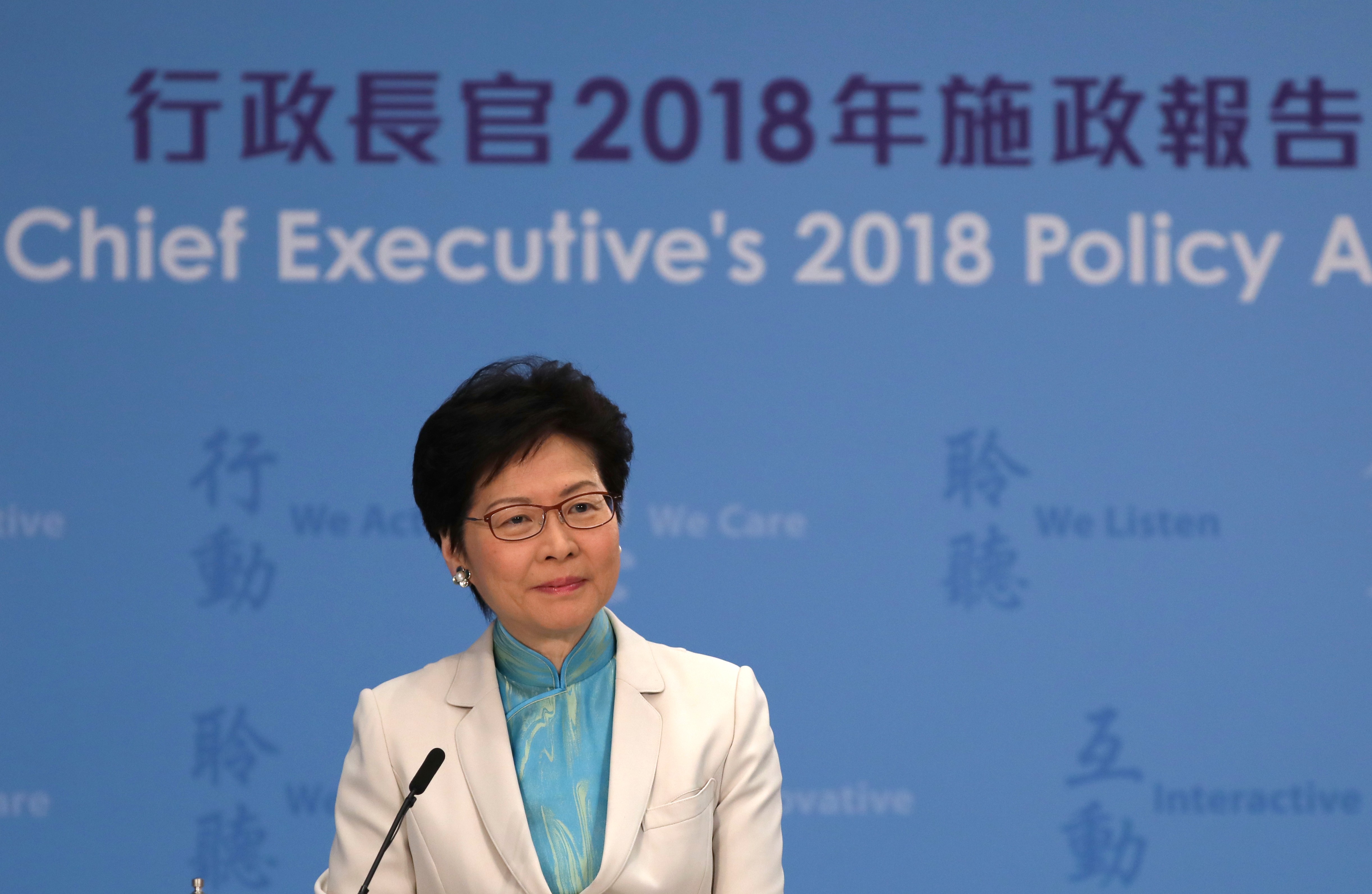 Carrie Lam, Hong Kong Chief Executive, at a joint radio phone-in programme on her policy address, on October 11. Photo: Nora Tam