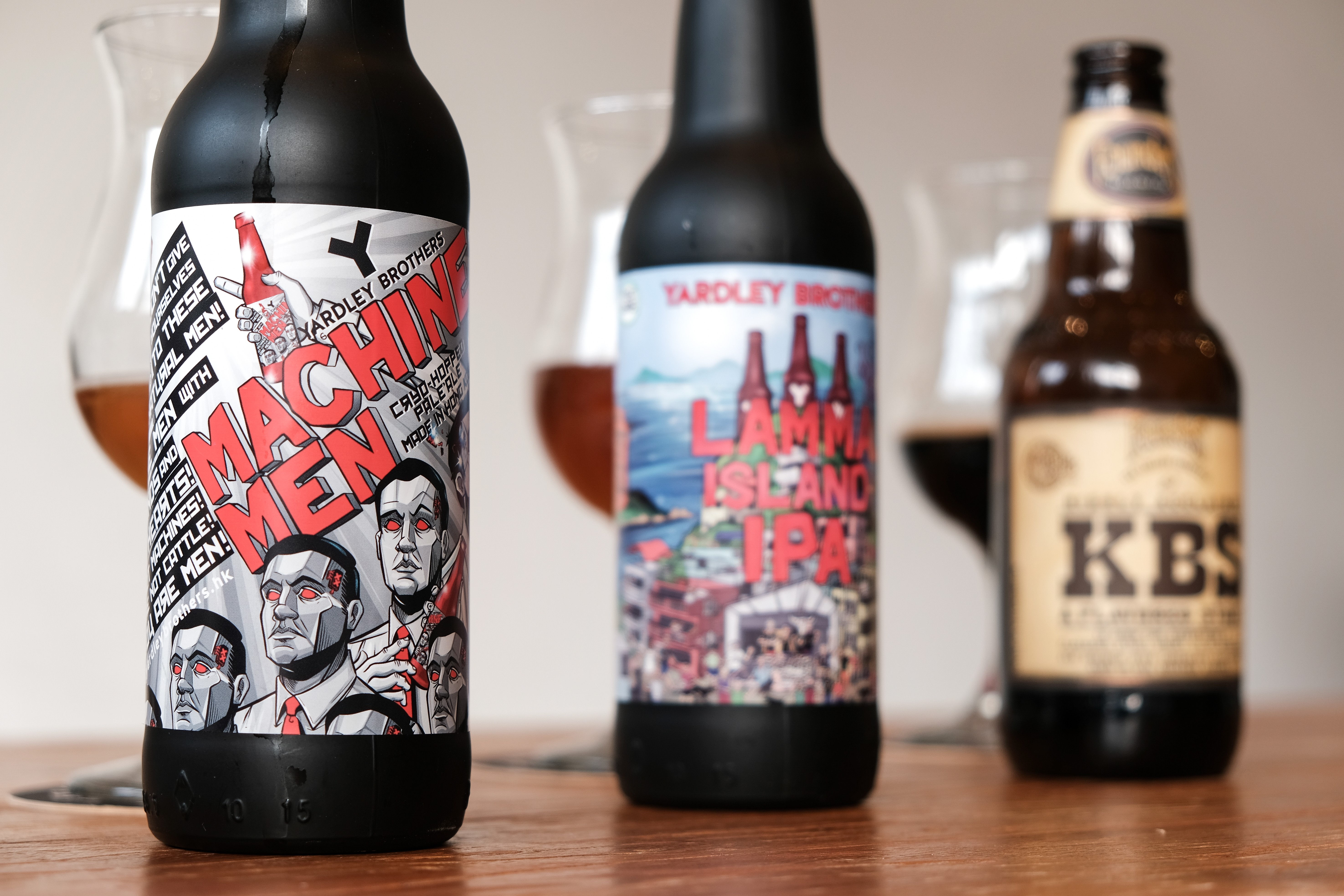 Craft beer is taking Hong Kong by storm with a few favourites, such as the Machine Men pale ale, the stout by Founders called KBS and the Lamma Island IPA.