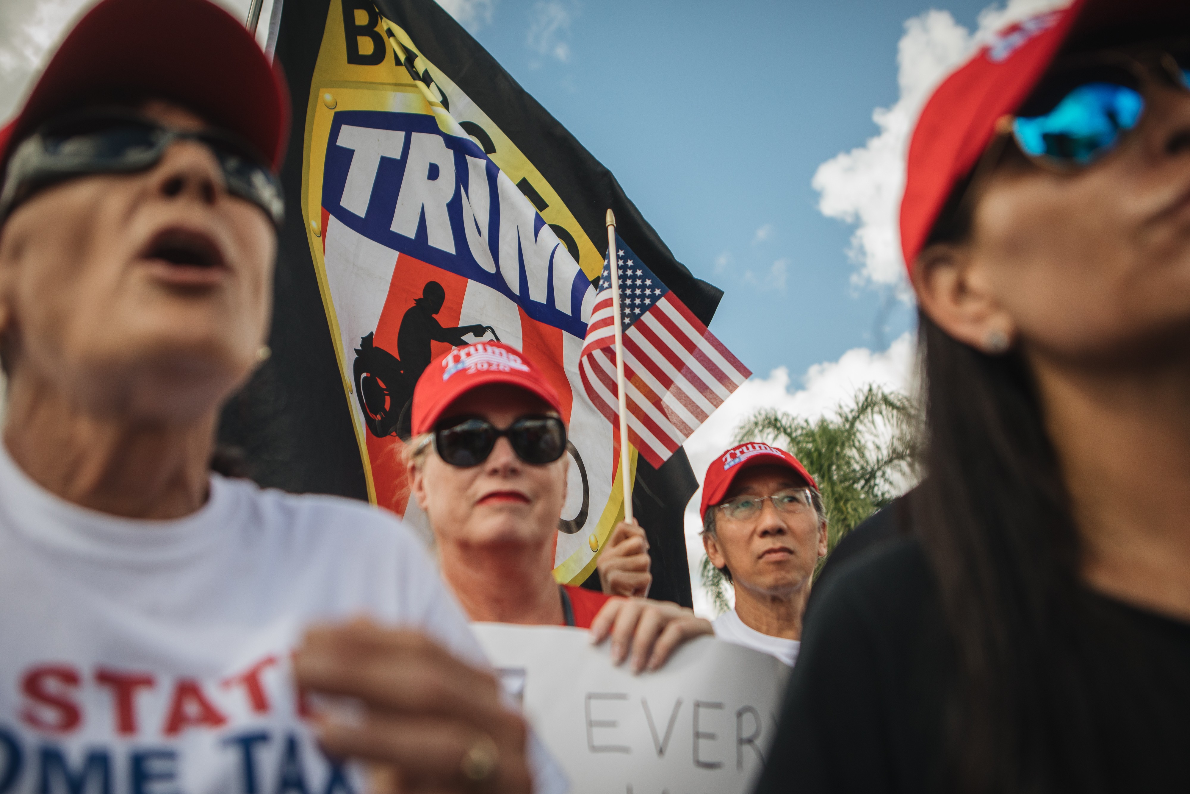 Supporters of US President Donald Trump protest outside the Broward County Supervisor of Elections office in Lauderhill, Florida, on Monday18. Florida's Senate and governor's races have gone to a recount that will decide two key offices in the largest US swing state, setting off outcries from Republicans led by Trump and Rick Scott, the state's governor now vying to be a US Senator. Photo: Bloomberg