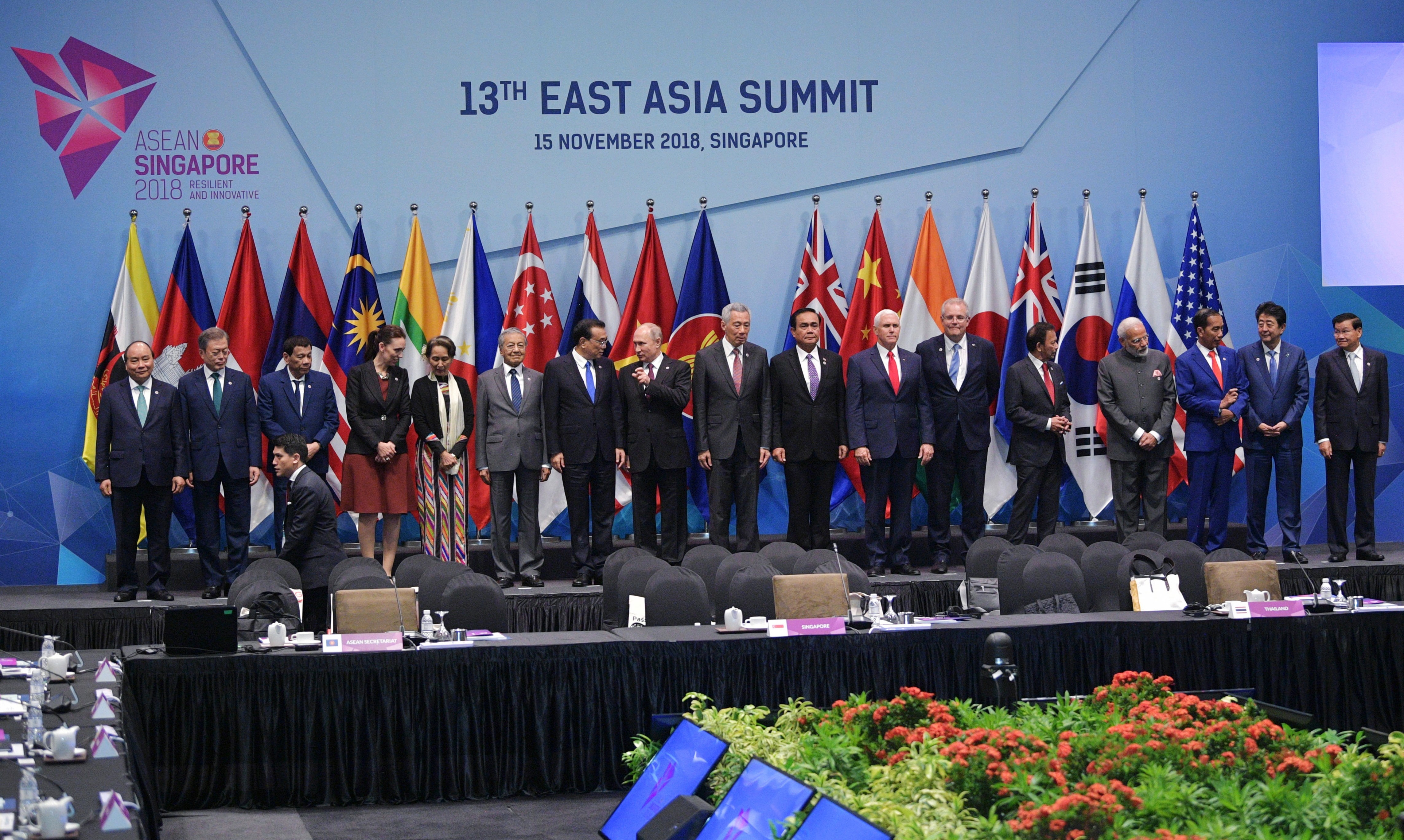 East Asia Summit leaders during their meeting in Singapore. Photo: EPA
