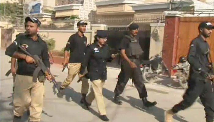 Policewoman Suhai Aziz Talpur helping secure the Chinese consulate attack in Karachi. Photo: Handout