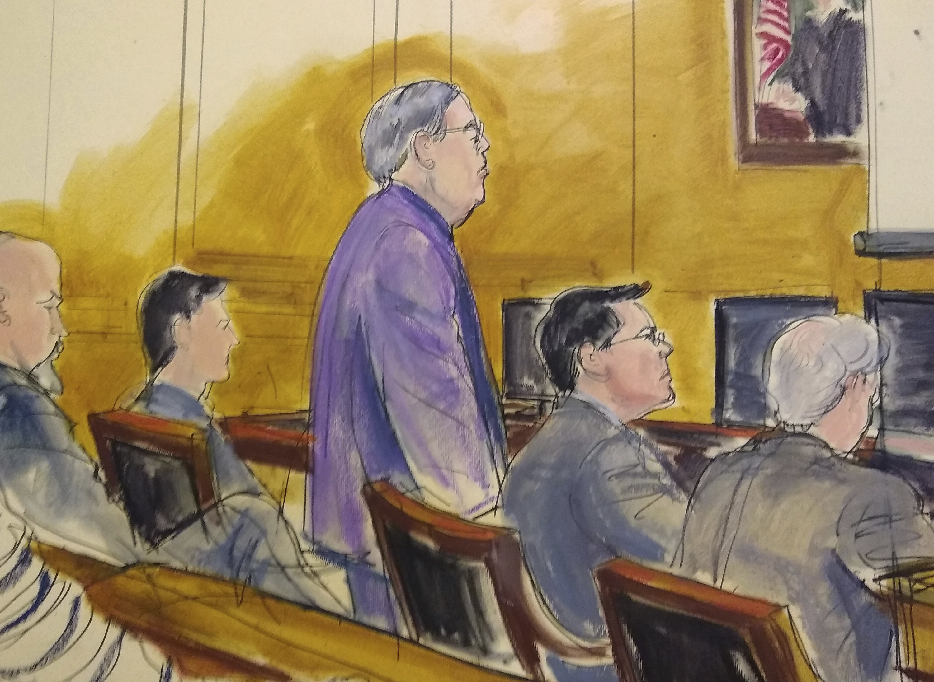 A courtroom sketch shows Patrick Ho at the first day of his trial on Monday. Photo: AP