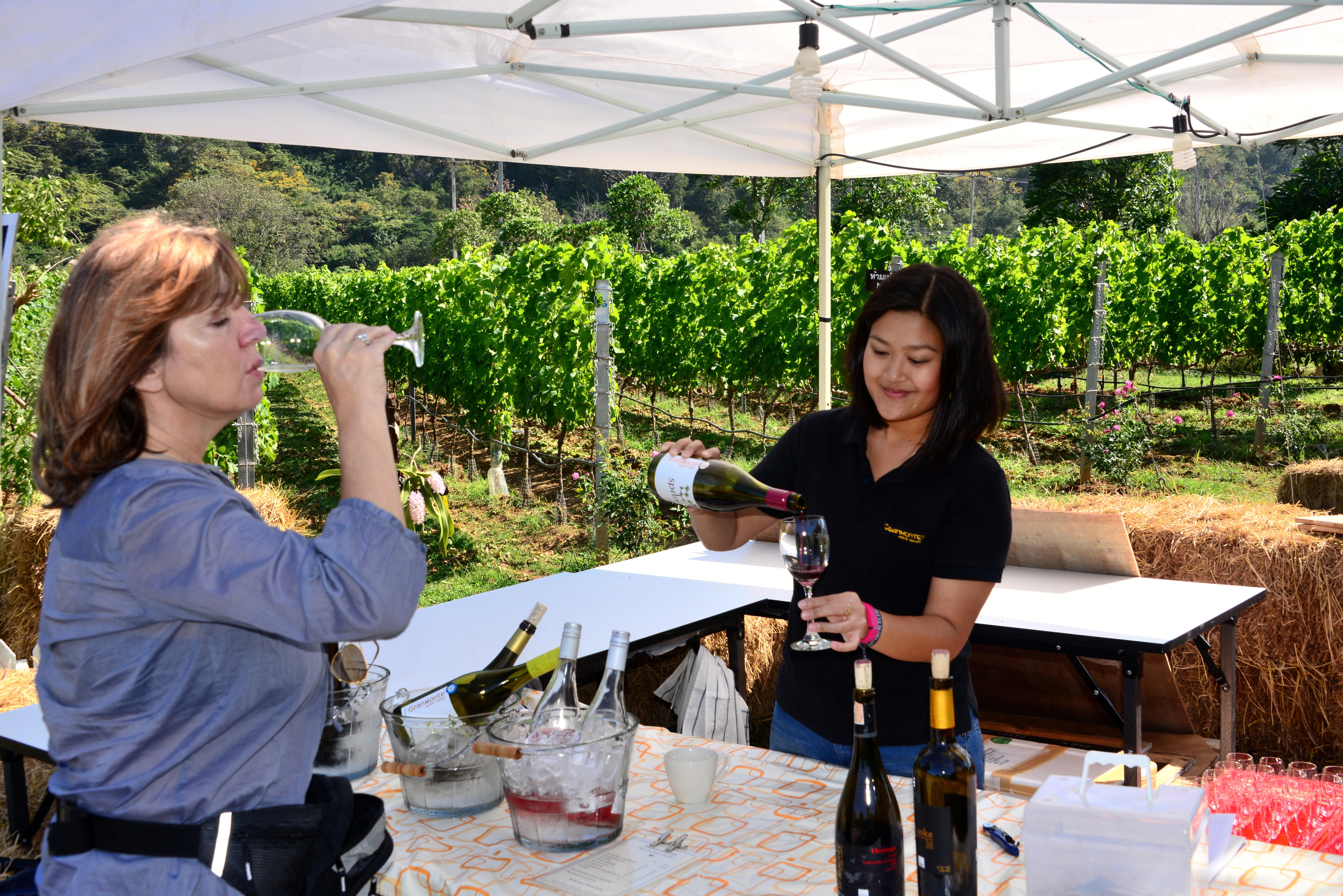 Nikki Lohitnavy (right), the winemaker at GranMonte in the Khao Yai National Park, in central Thailand. Picture: Alamy