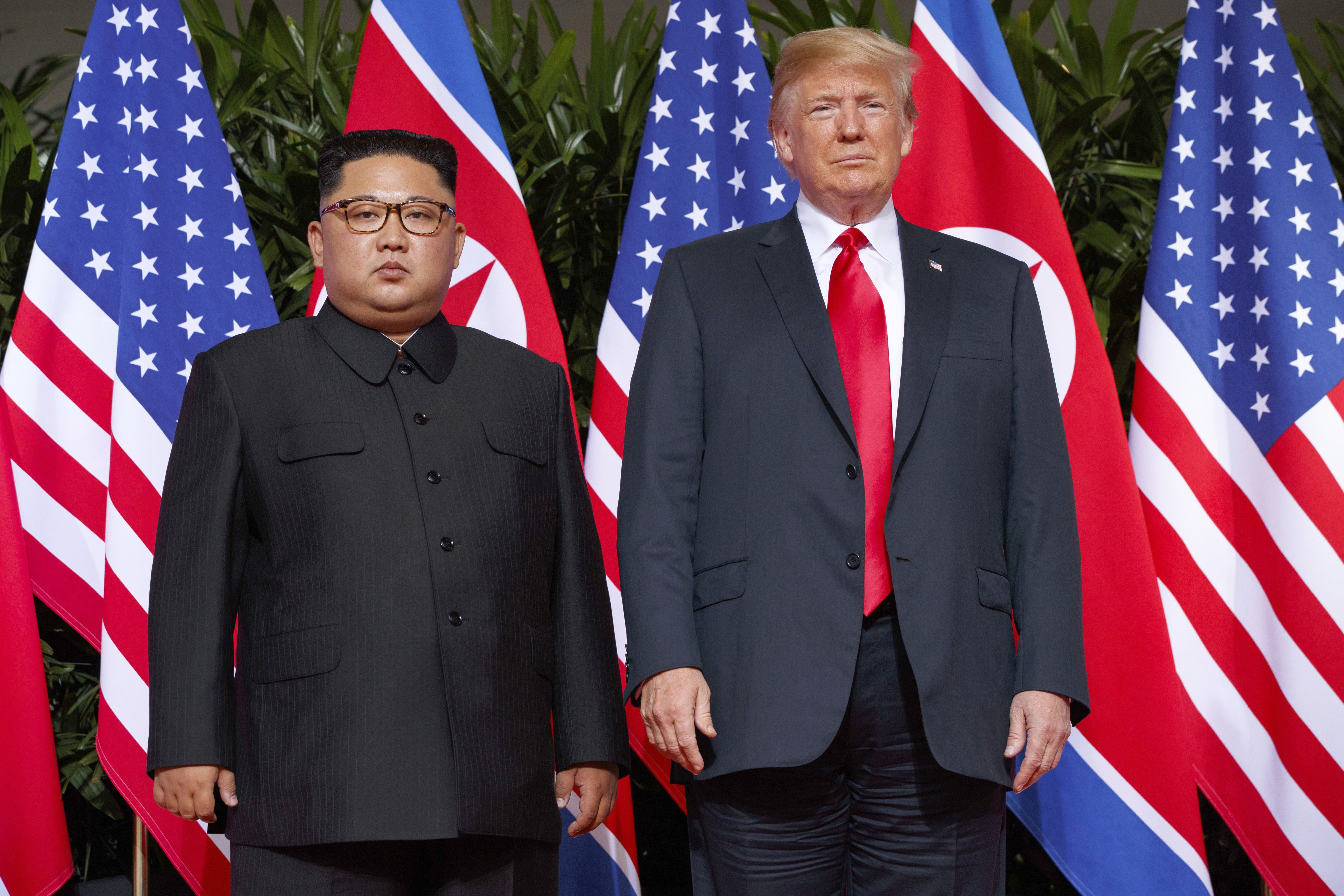 US President Donald Trump and North Korean leader Kim Jong-un during their Singapore summit in June. The US president has suggested that a second summit between the two could take place early in 2019. Photo: AP