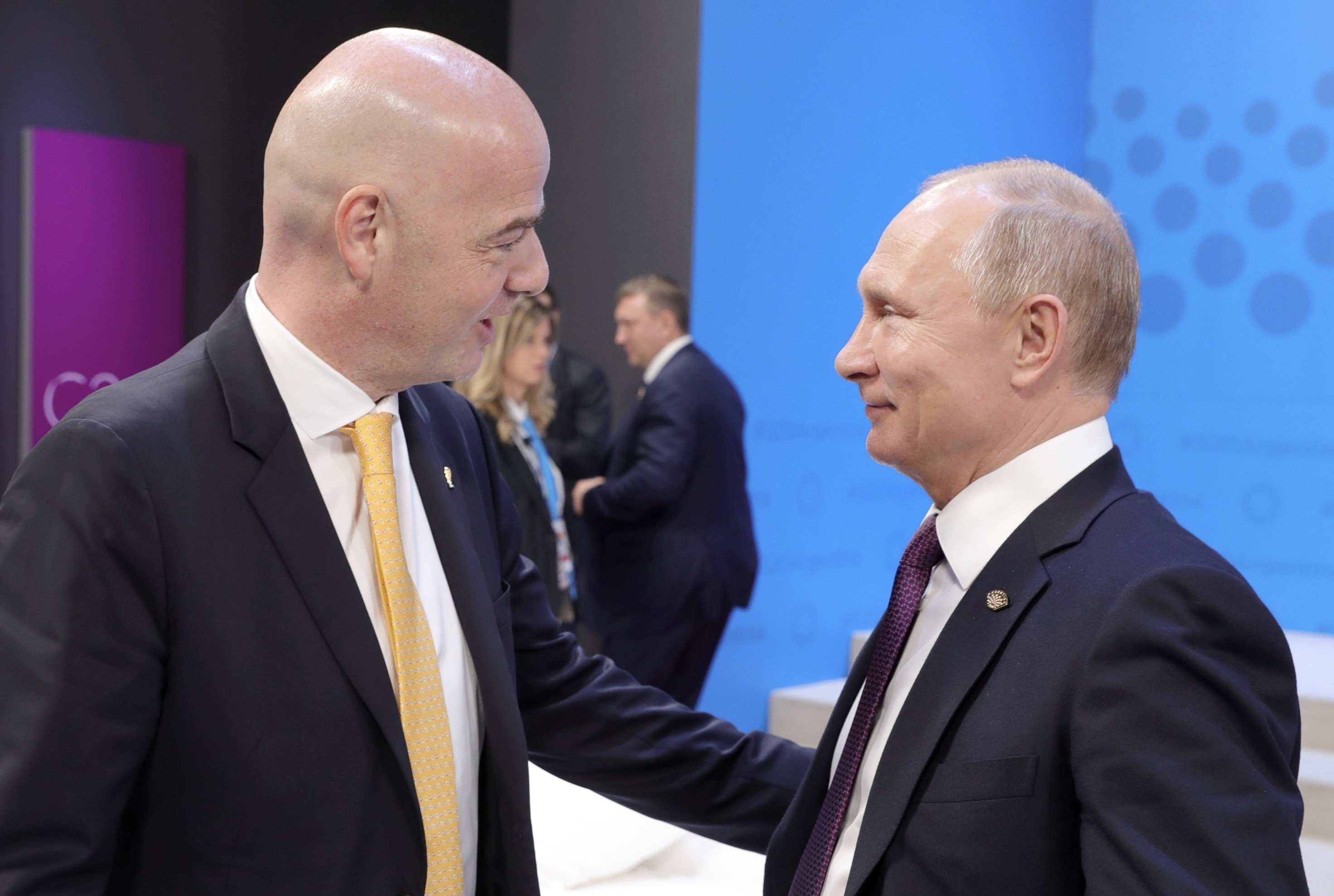 Fifa President Gianni Infantino with Russian President Vladimir Putin at the G20 summit in Buenos Aires, Argentina. Photo: AP