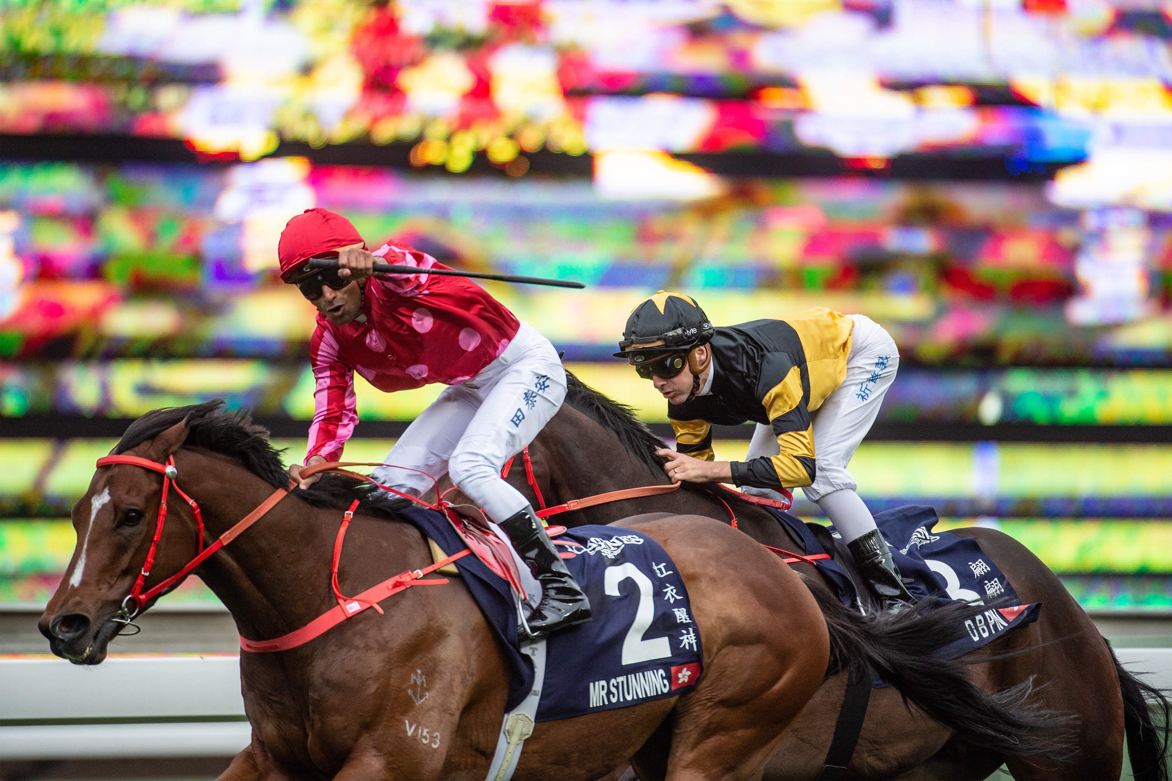 Karis Teetan wins the Longines Hong Kong Sprint on Mr Stunning. Photo: AFP