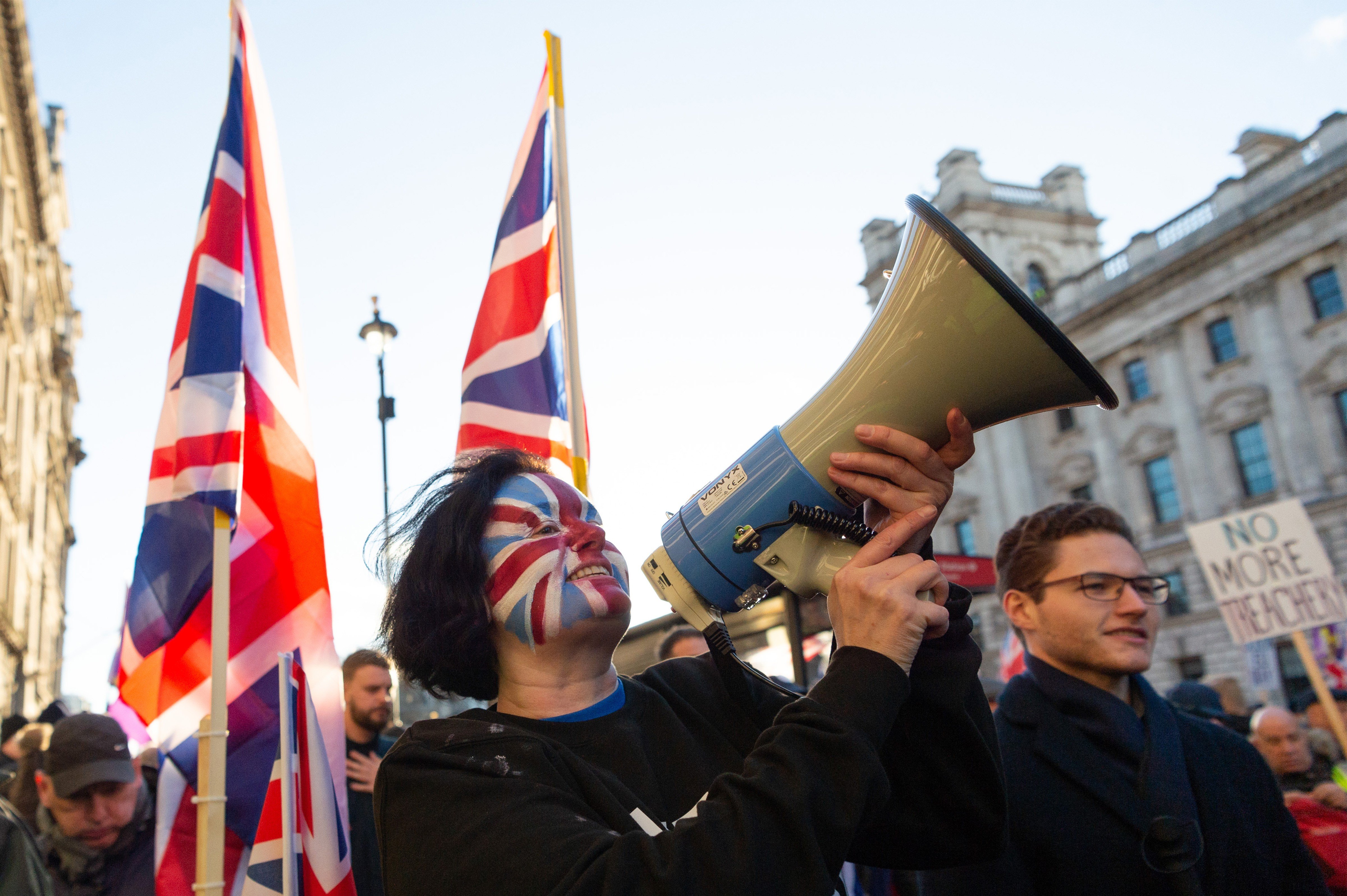 Brexit supporters take part in the “Brexit Betrayal Rally” in London on December 9. Photo: Xinhua