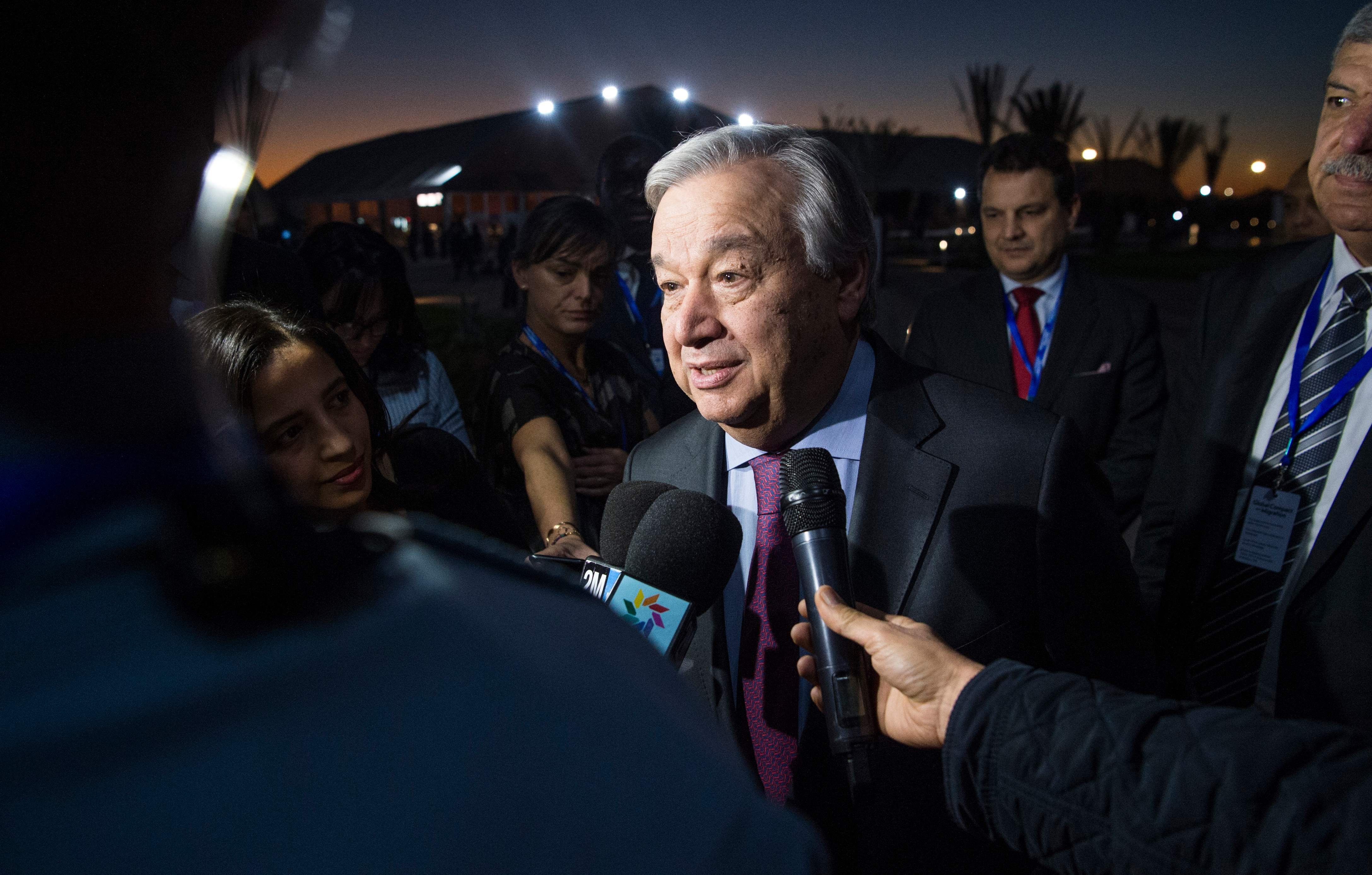 United Nations Secretary General António Guterres speaks to reporters ahead of the UN Migration Conference in Marrakesh on December 9, 2018. Photo: AFP