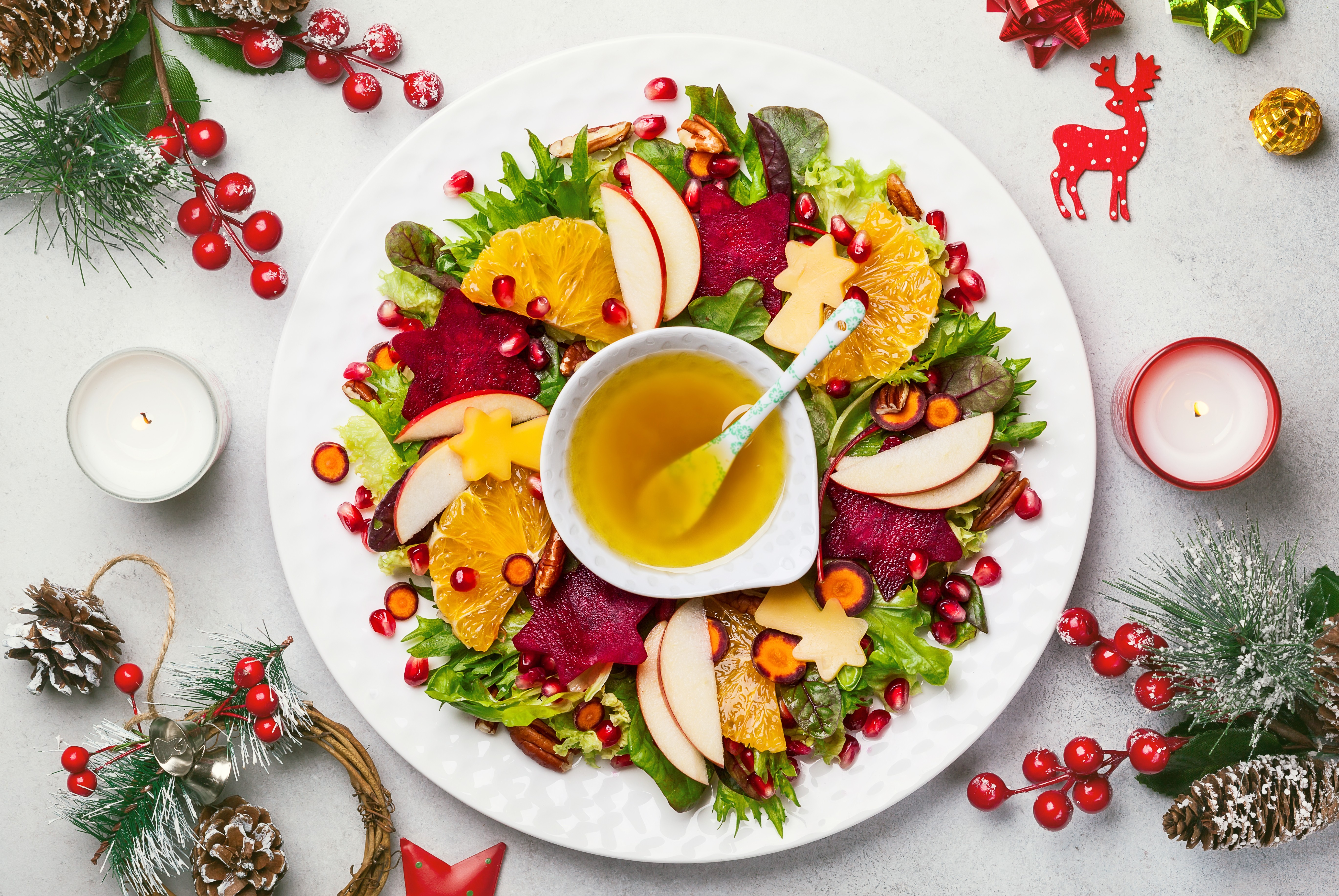 Christmas Day lunch need not be boring for vegans who shun roast turkey, thanks to delicious alternatives such as Christmas wreath salad with beetroot, apple, oranges and mustard sauce.