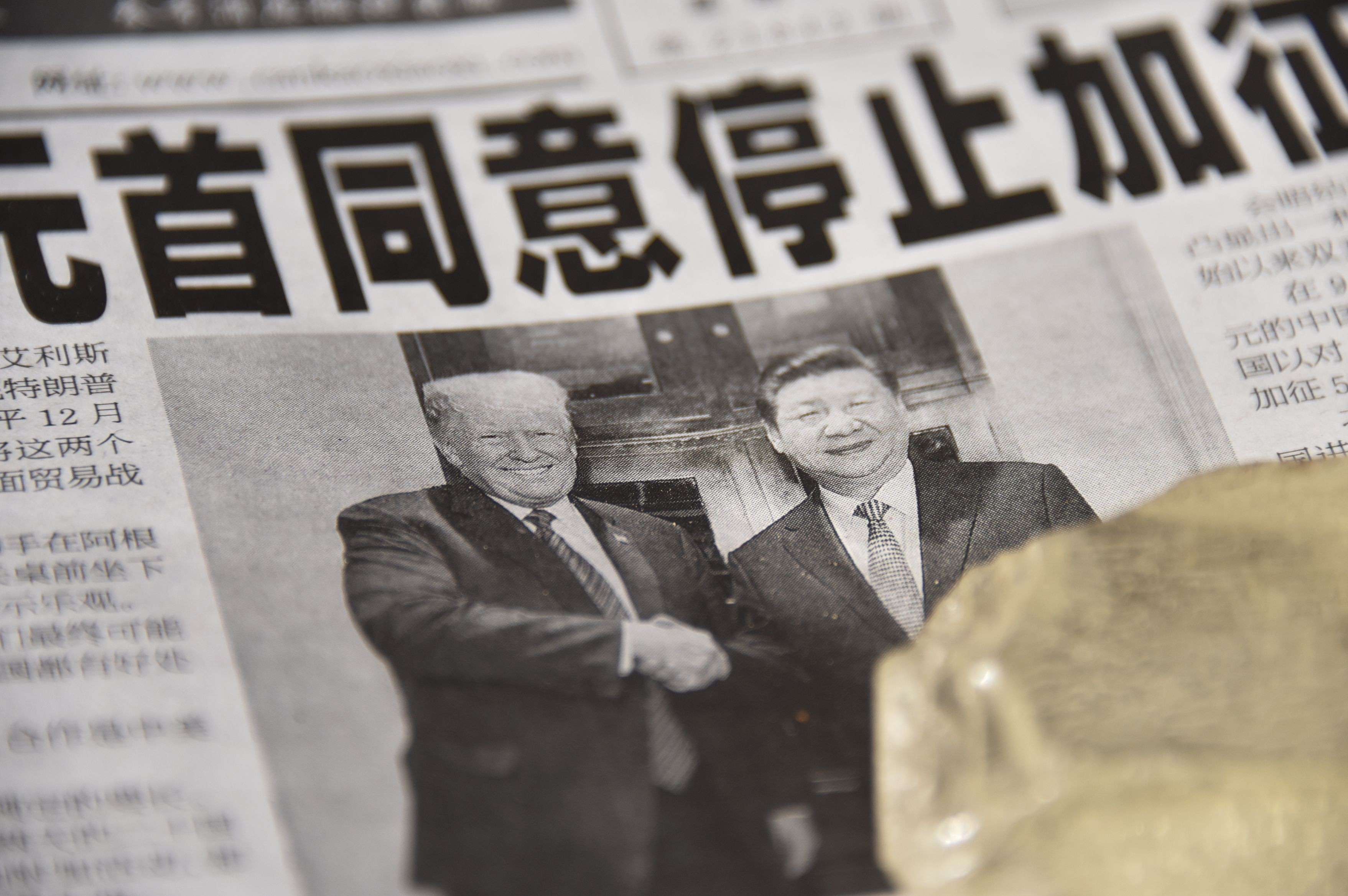 A Chinese newspaper’s front page after Donald Trump and Xi Jinping met in Buenos Aires. Photo: AFP