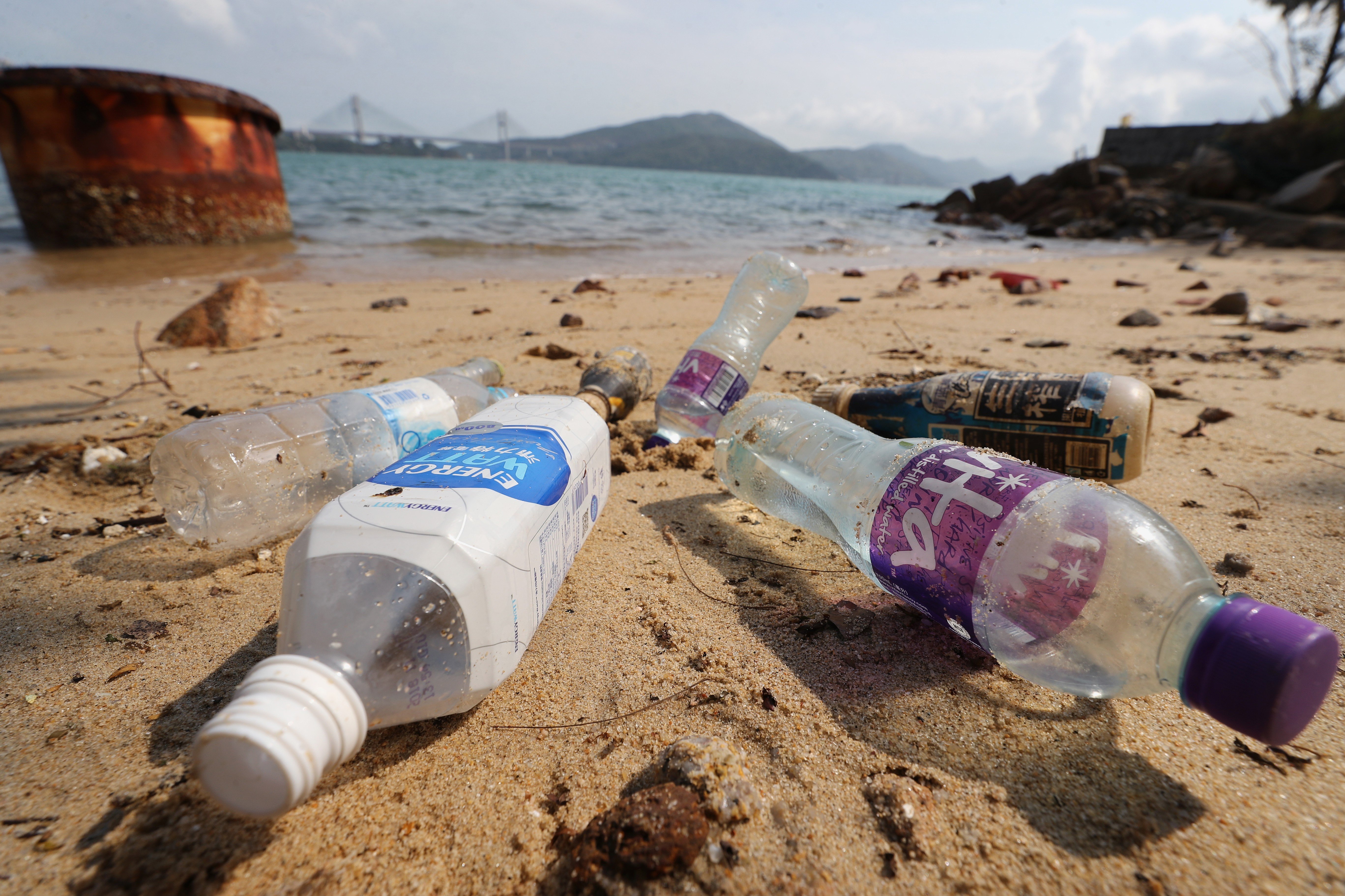 Plastic bottles on the beach in Sham Tseng. Photo: Winson Wong