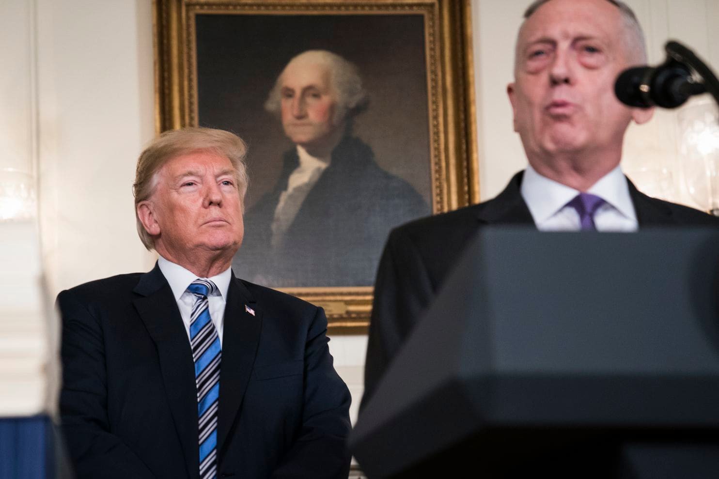 President Donald Trump listens to former defence secretary James Mattis, who quit after the president abruptly announced the withdrawal of troops from Syria. Photo: The Washington Post
