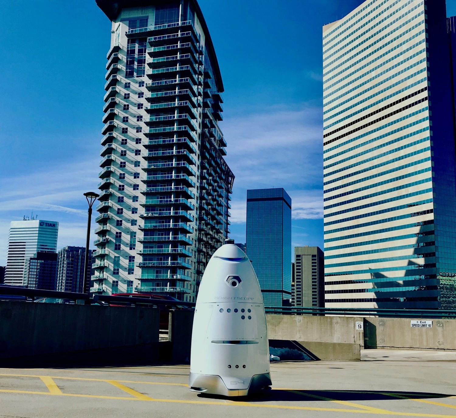 A real-life robotic crime-fighter, the Knightscope K5, is already in use by companies such as Microsoft and Uber in the United States, to patrol car parks and large outdoor areas.