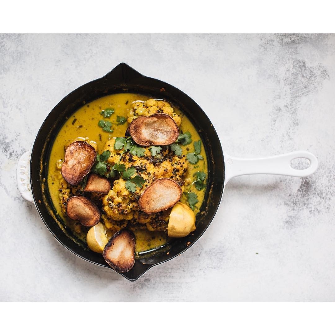 Whole-roasted turmeric and coconut cauliflower with crispy potato and lentils is on the menu at Veda, Hong Kong’s first and only vegetarian hotel restaurant, at Ovolo. Photo: Instagram @arthurstreetkitchen