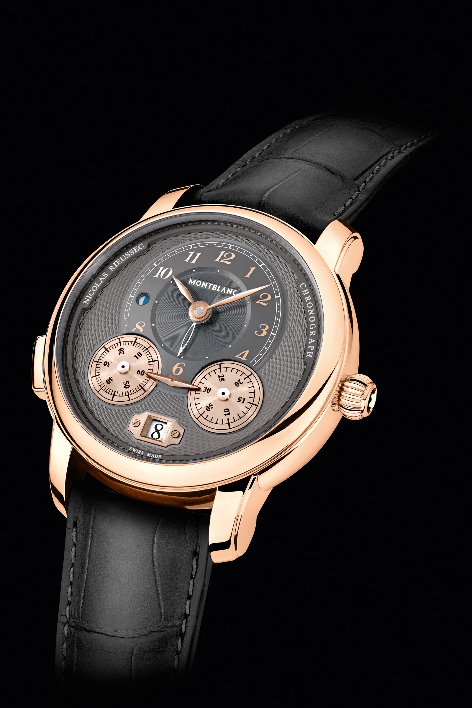 Montblanc’s rose gold Star Legacy Nicolas Rieussec Chronograph, featuring an anthracite dial, is just one of the luxury brand’s timepieces on show at this week’s SIHH 2019 watch fair in Geneva.