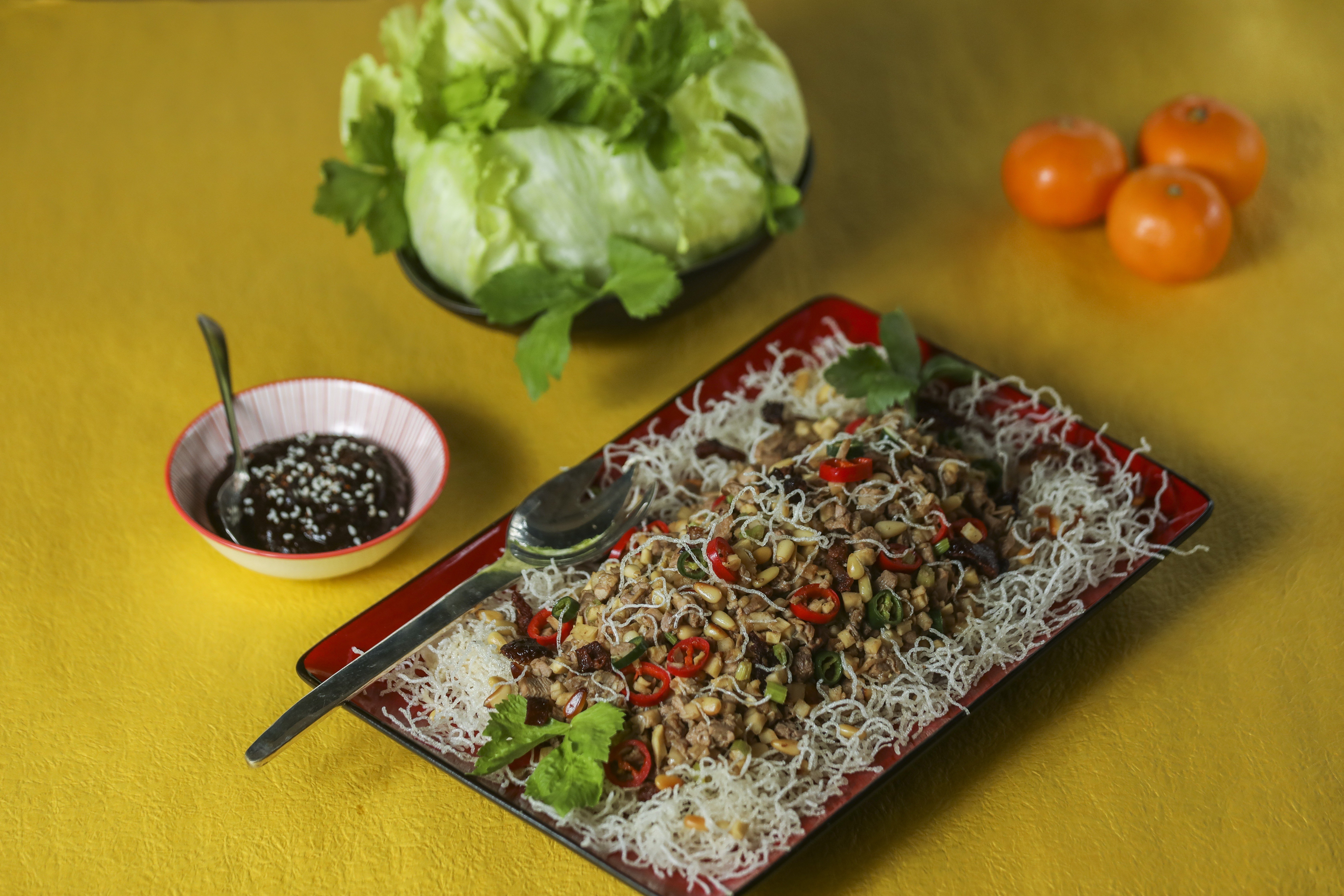 Susan Jung’s roast duck lettuce wraps. Photography: Xiaomei Chen. Styling: Nellie Ming Lee