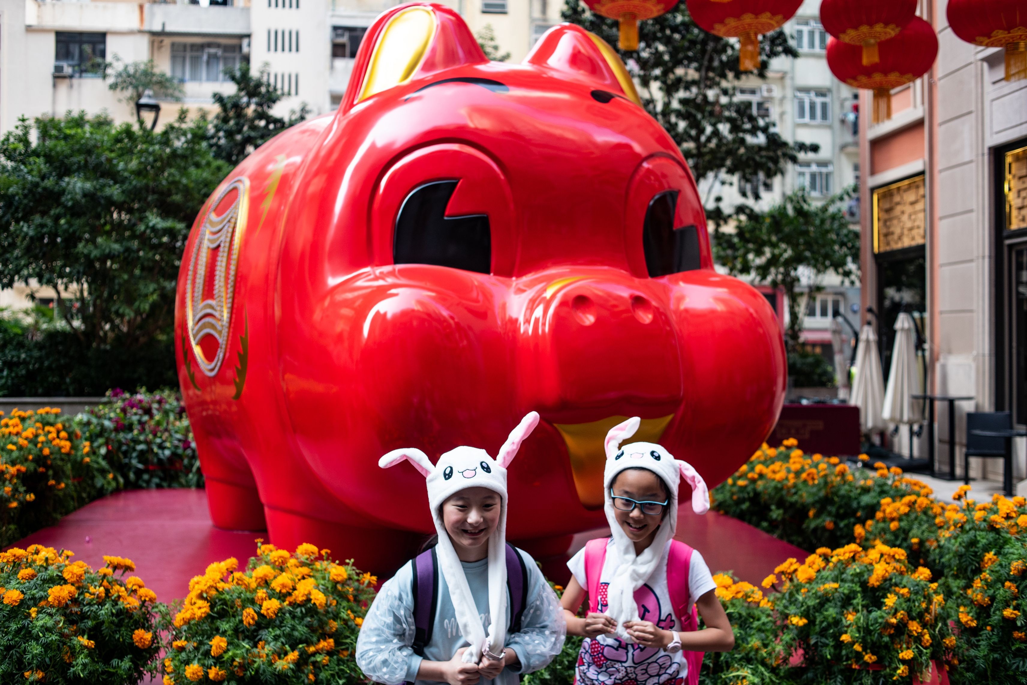 Children out and about for the Lunar New Year festivities. Photo: AFP
