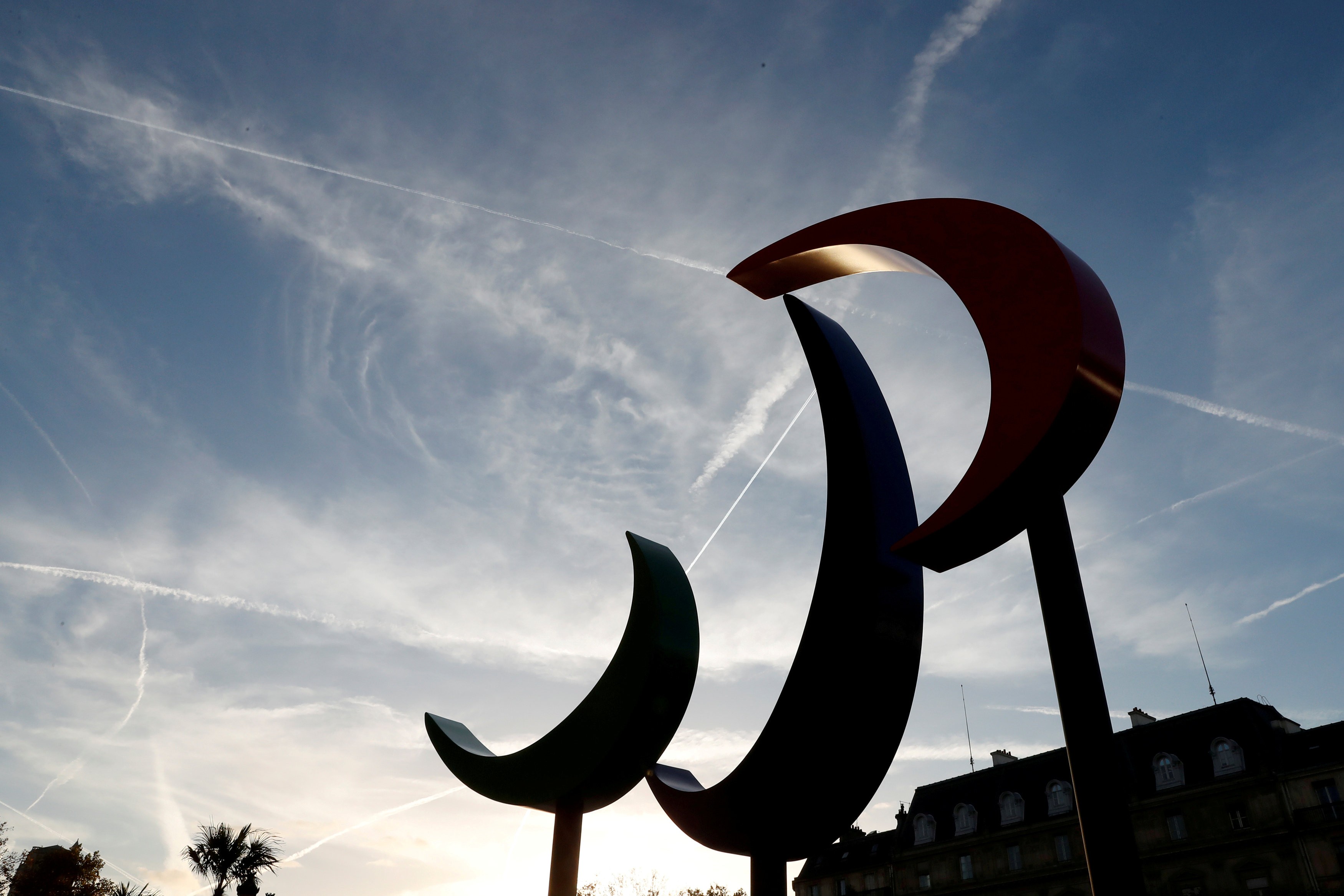The Paralympic Games symbol is seen in front of the Hotel de Ville City Hall in Paris. Photo: Reuters
