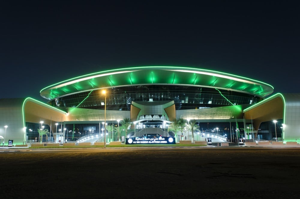 The Ali Bin Hamad Al Attiya Arena appears like an alien craft looming on the Qatar horizon. Photo: Shutterstock