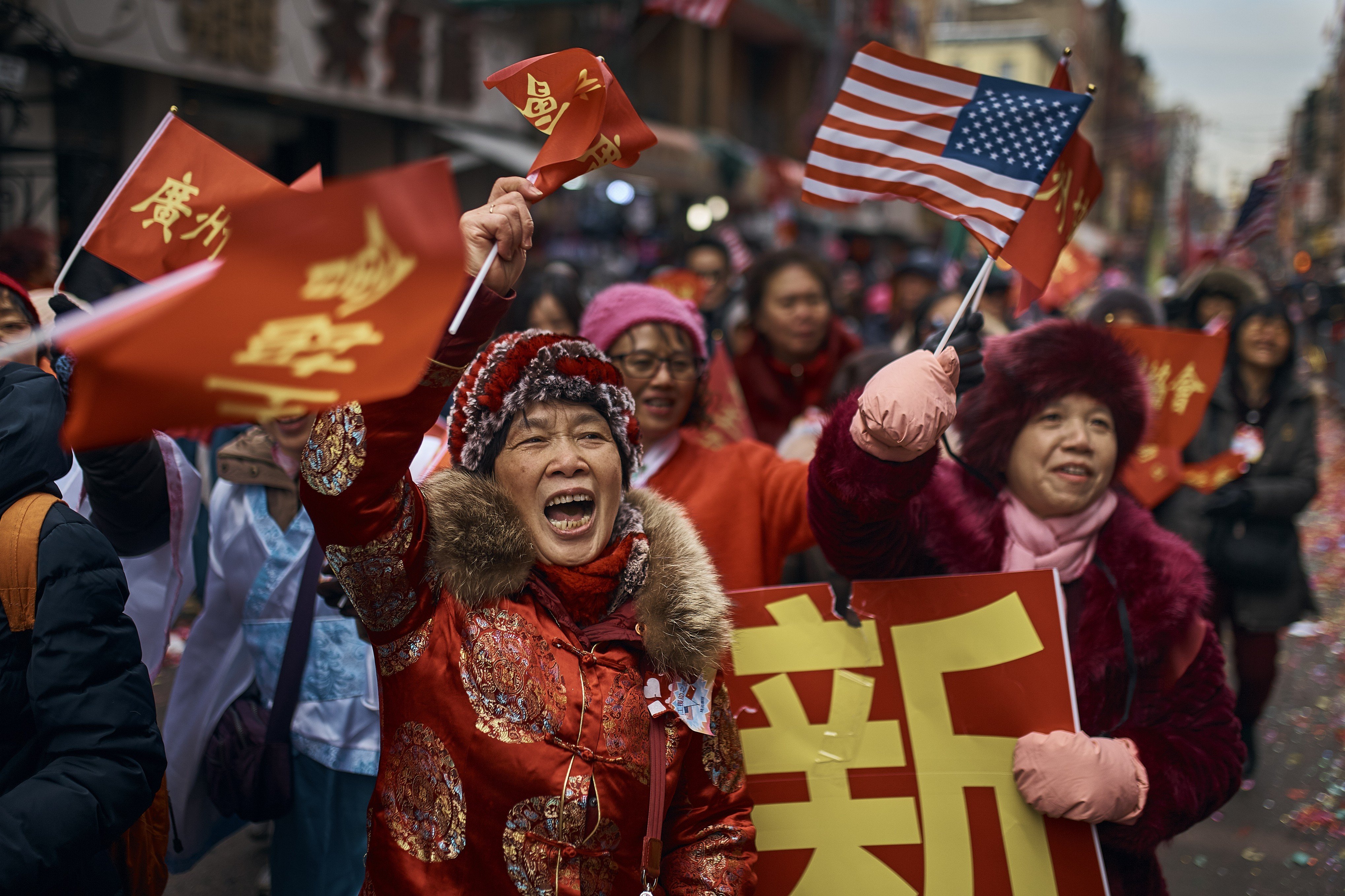 Revellers march and shout to the crowd during the Chinese Lunar New Year parade in Chinatown in New York. Photo: AP Photo